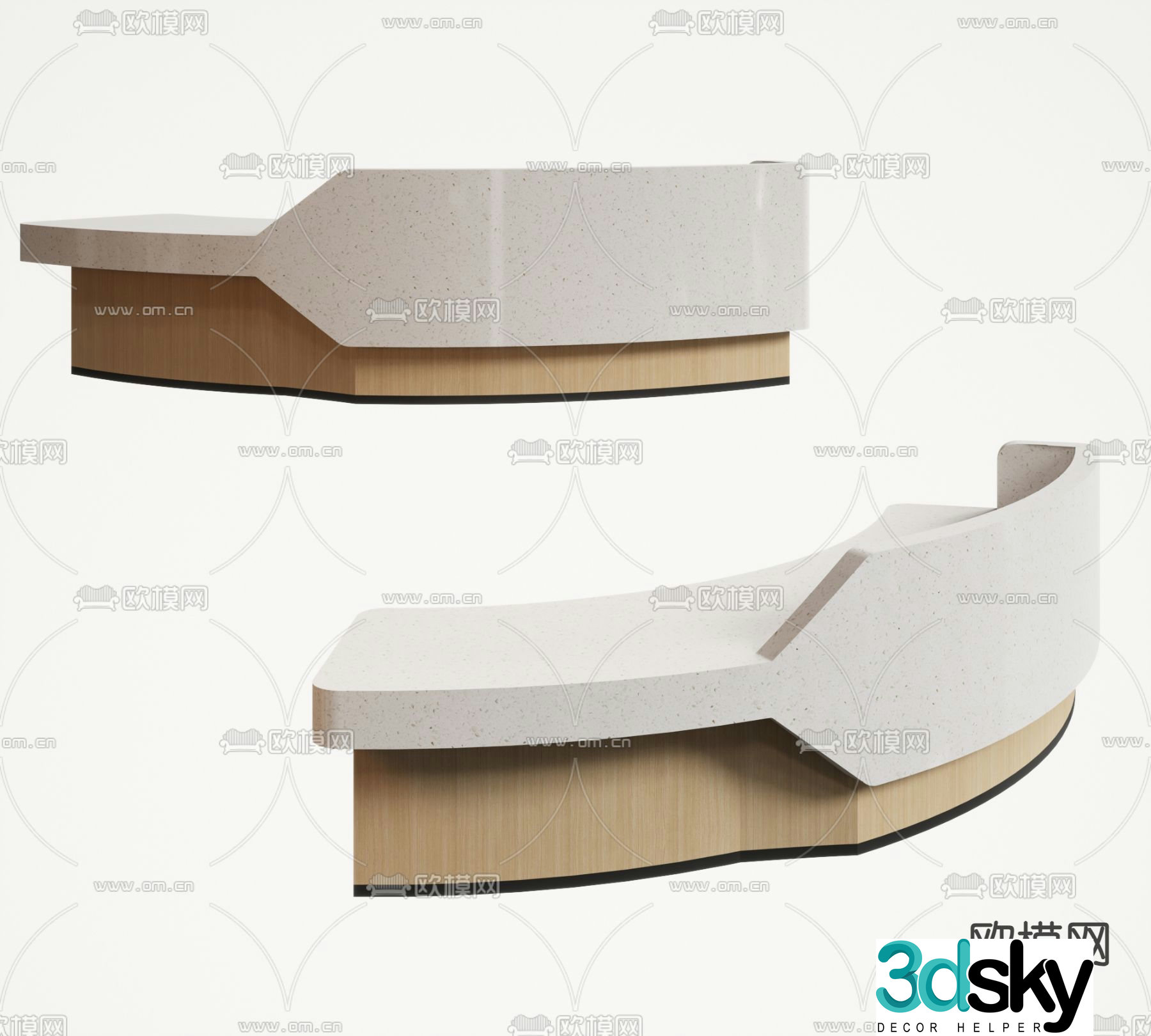 Curved front desk reception desk service desk 3d model