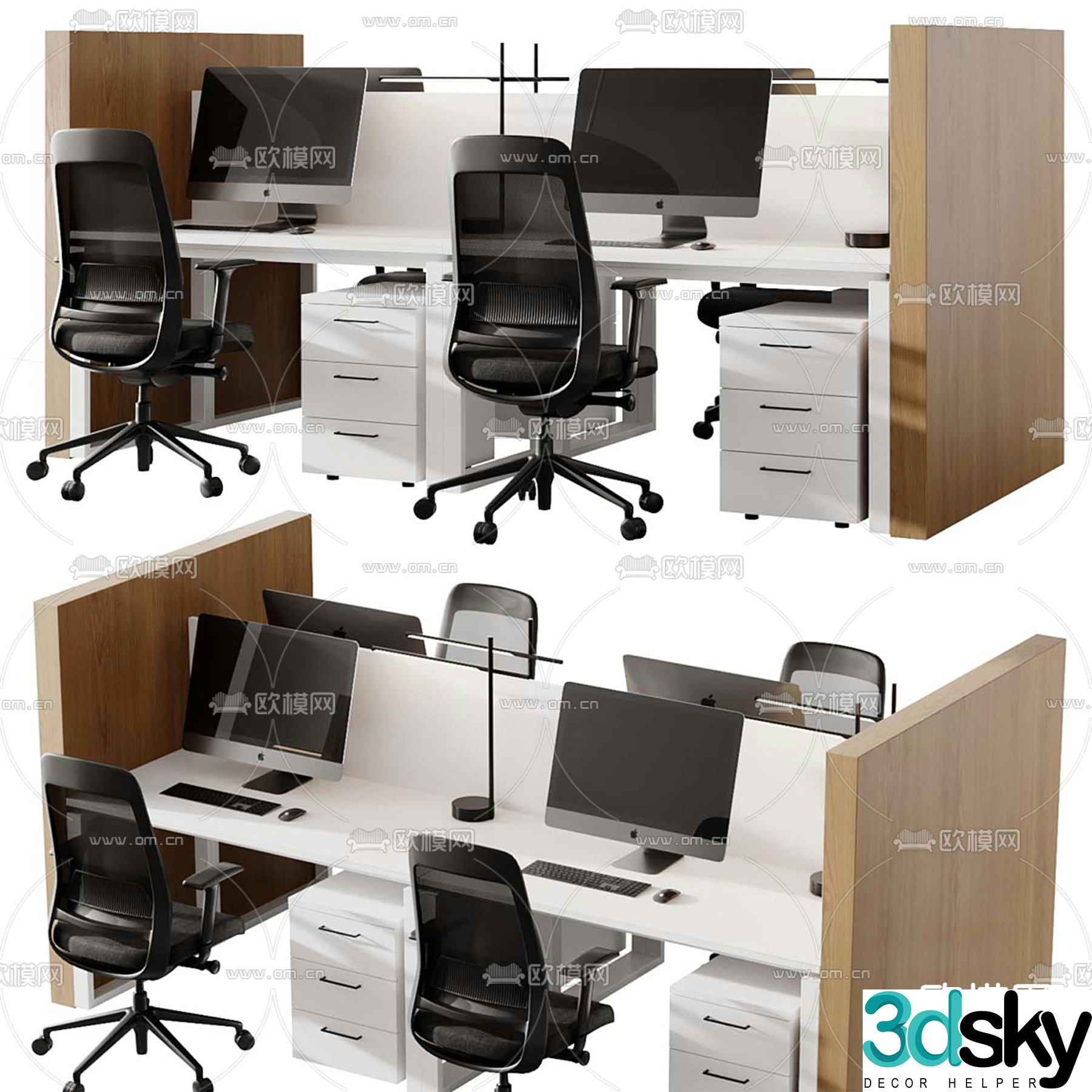 Desk post work station card position 3D model
