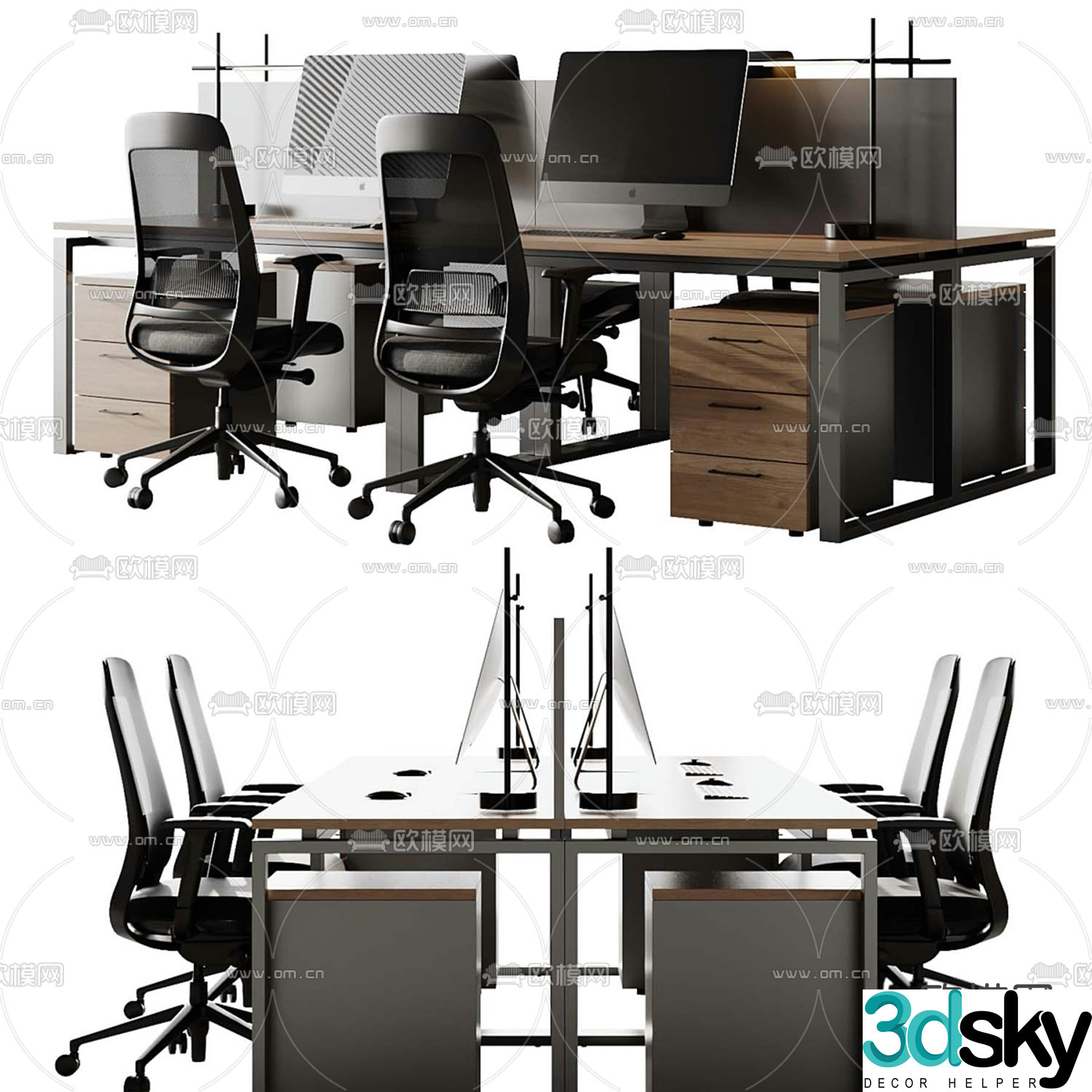 Card space desk workstation staff table 3D model