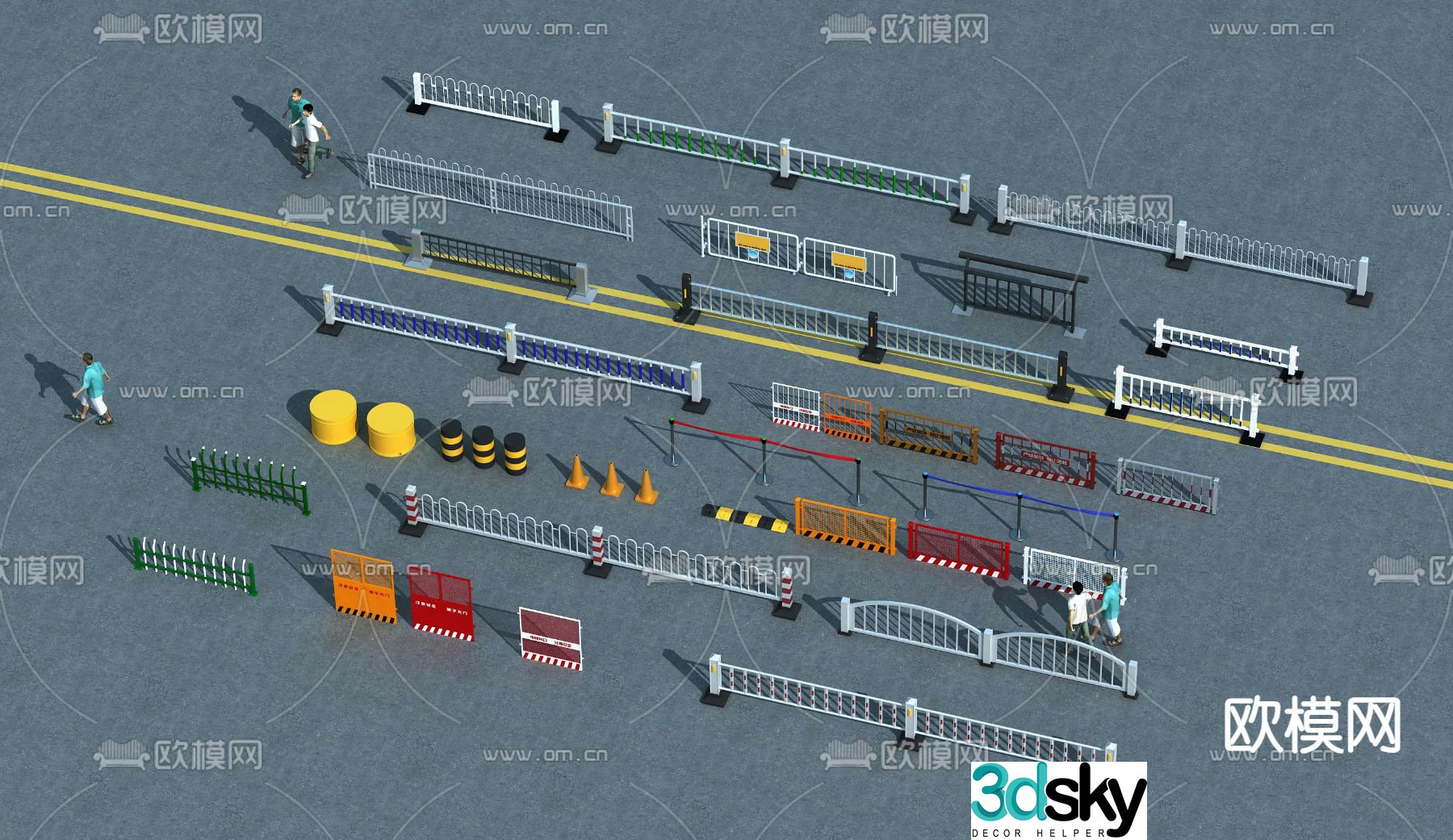 Road guardrail, isolation fence, anti-collision column, speed bump 3D model