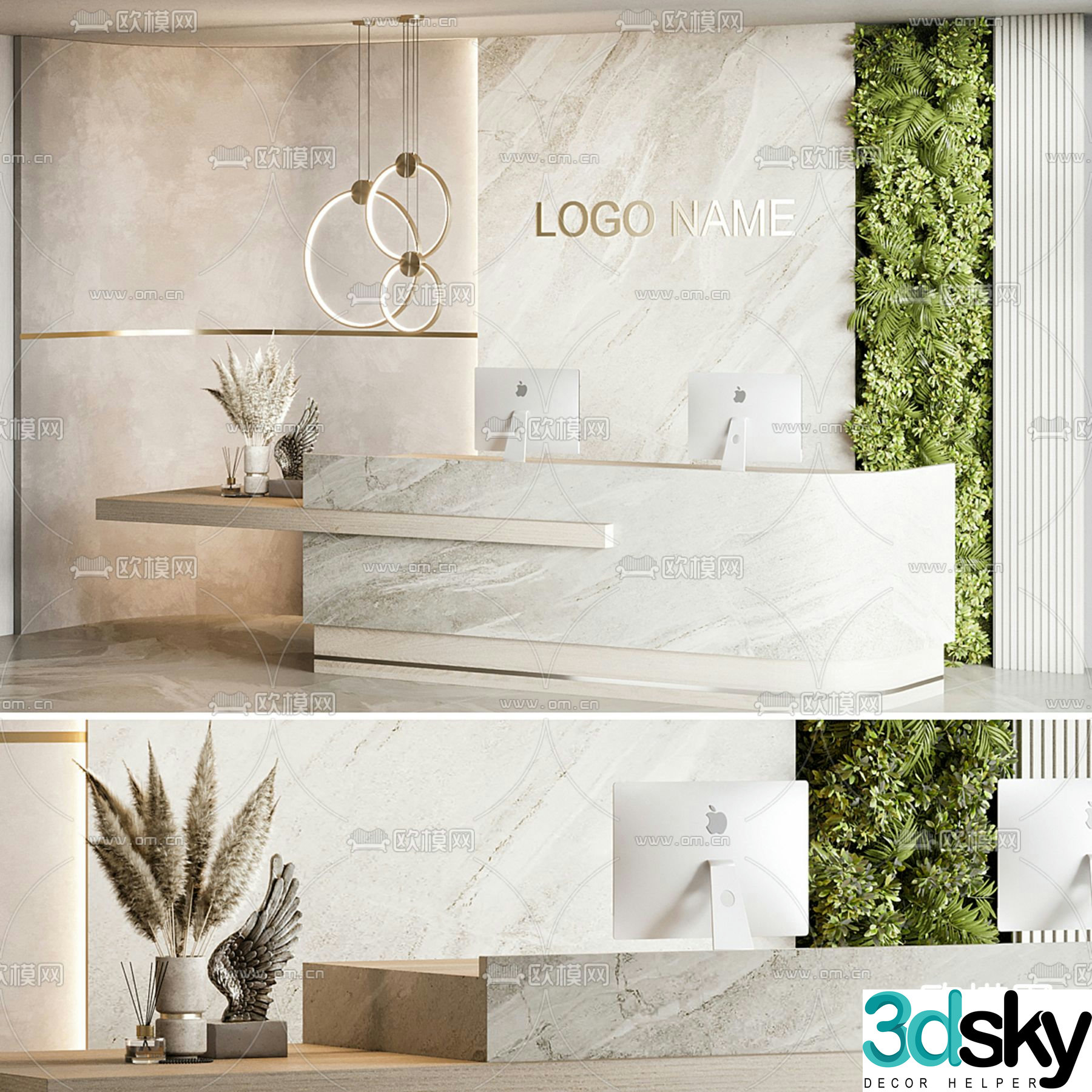 Front desk reception desk 3d model