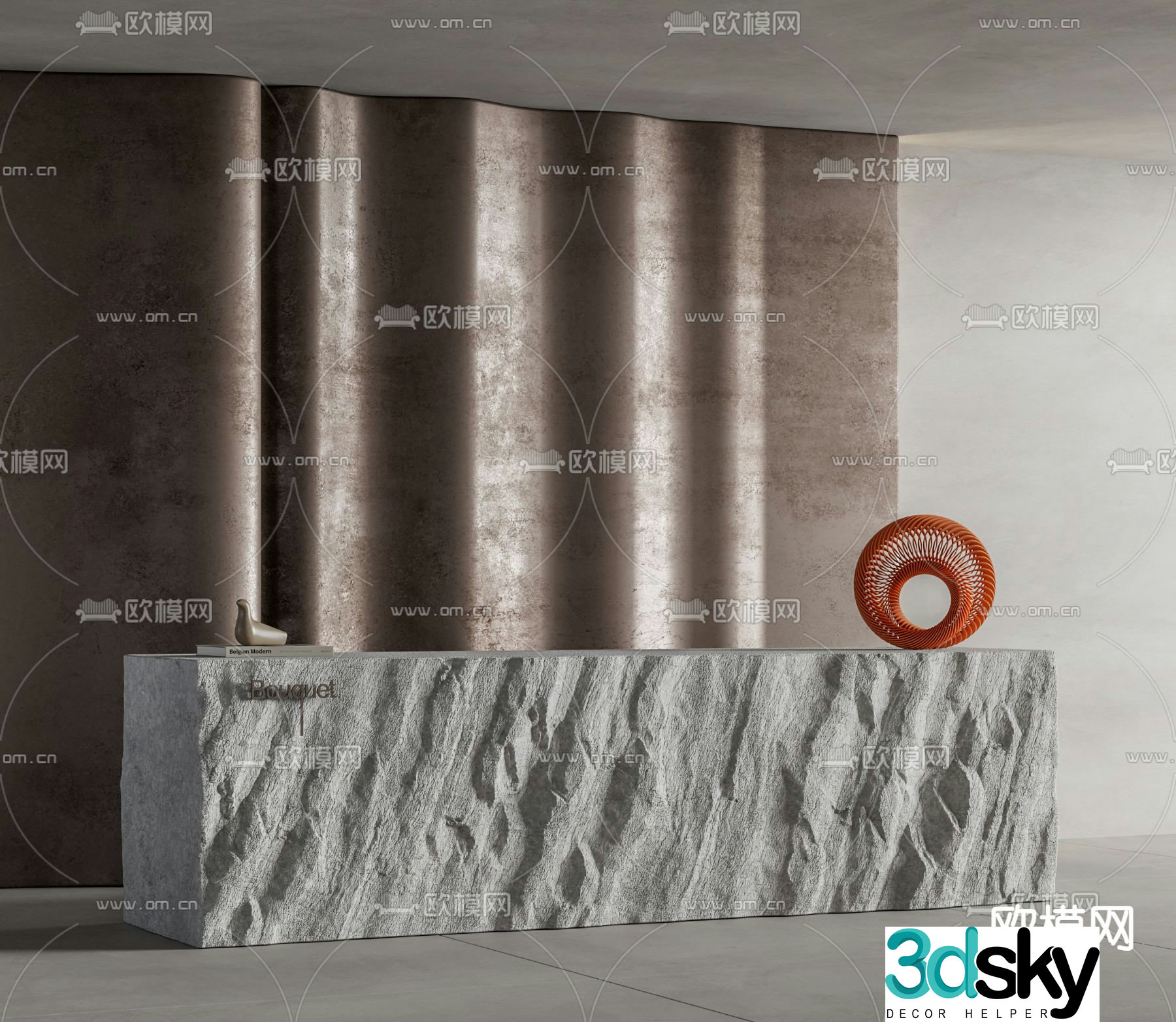 wabi-sabi front desk service desk reception desk 3d model
