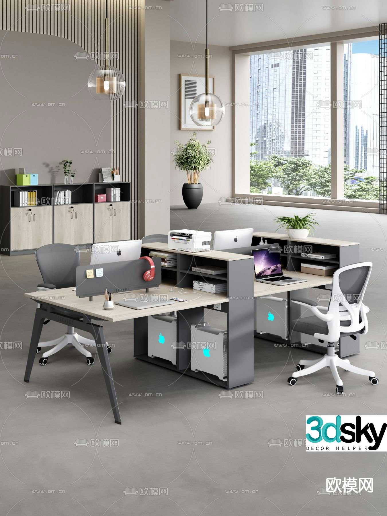 Card space desk work station post 3d model