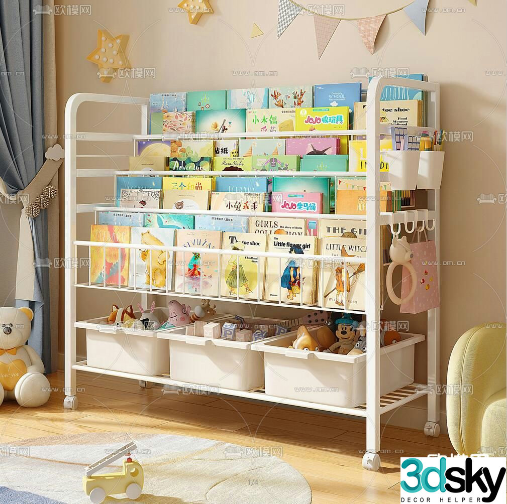 Children’s bookshelf storage rack 3d model