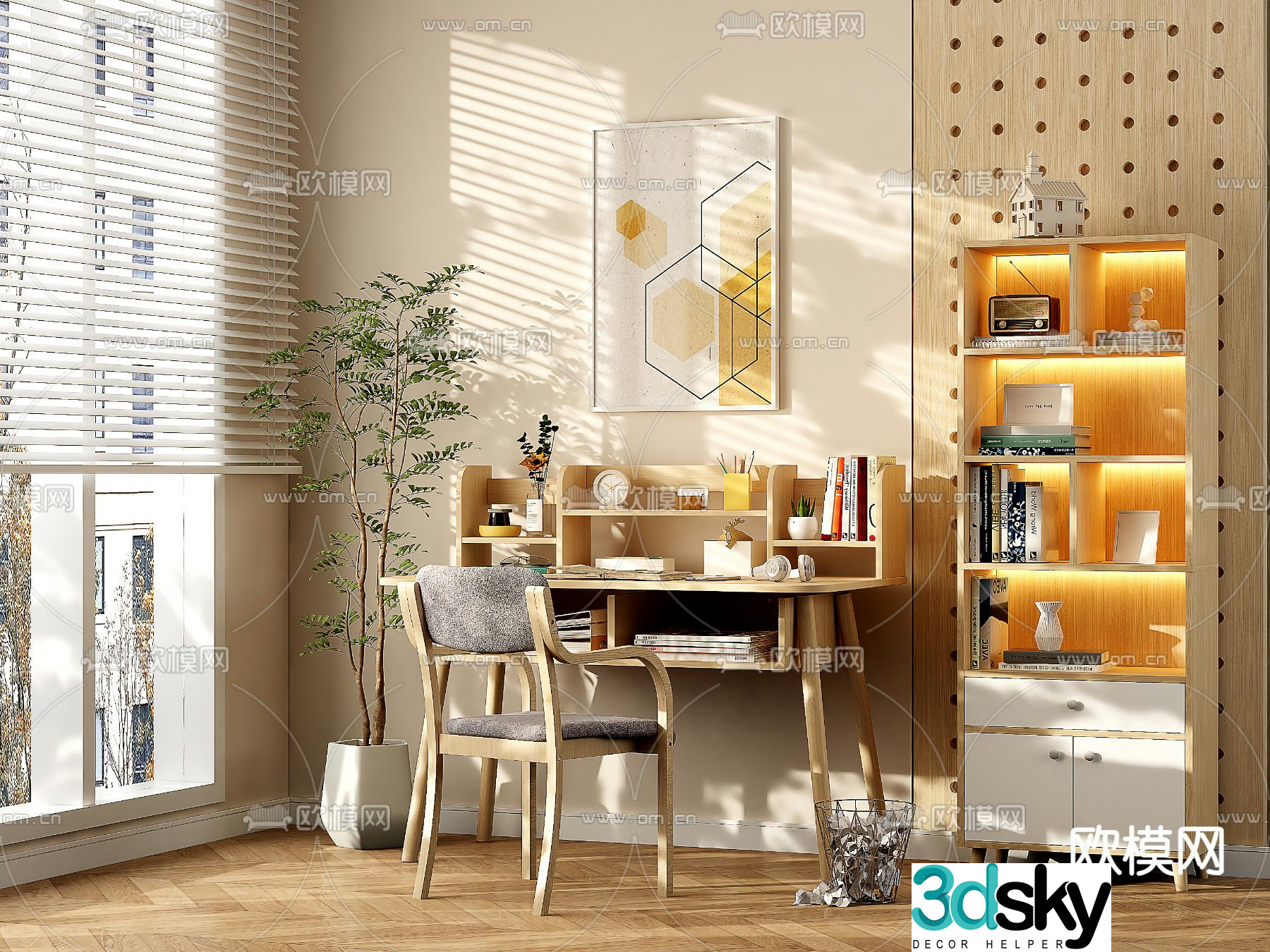 Children’s desk study table bookcase 3d model
