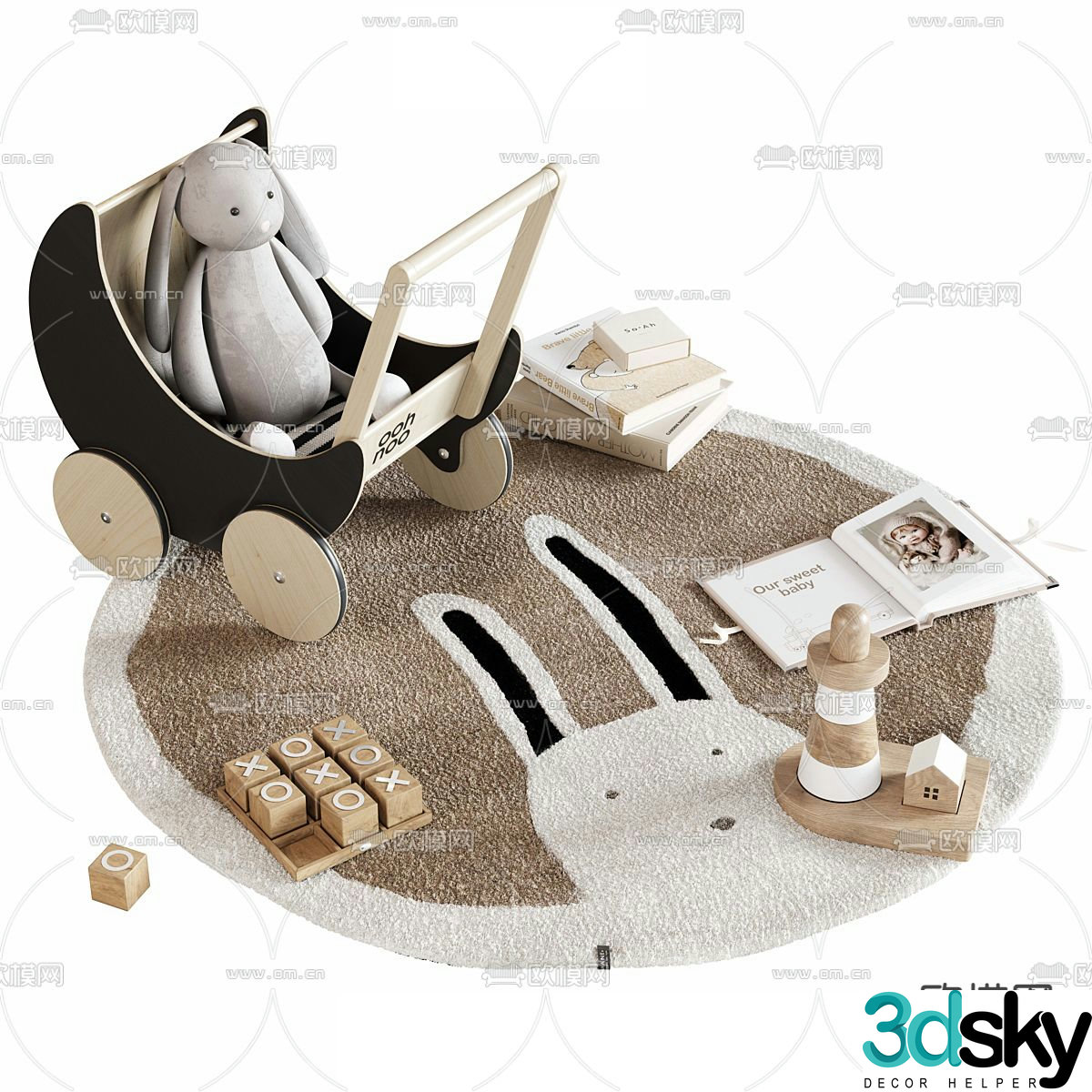 Cartoon carpet rocking car doll doll fairy tale book building blocks 3d model