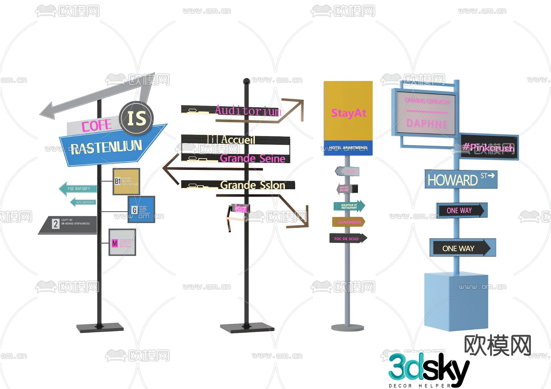 Commercial signage guide sign signboard 3d model
