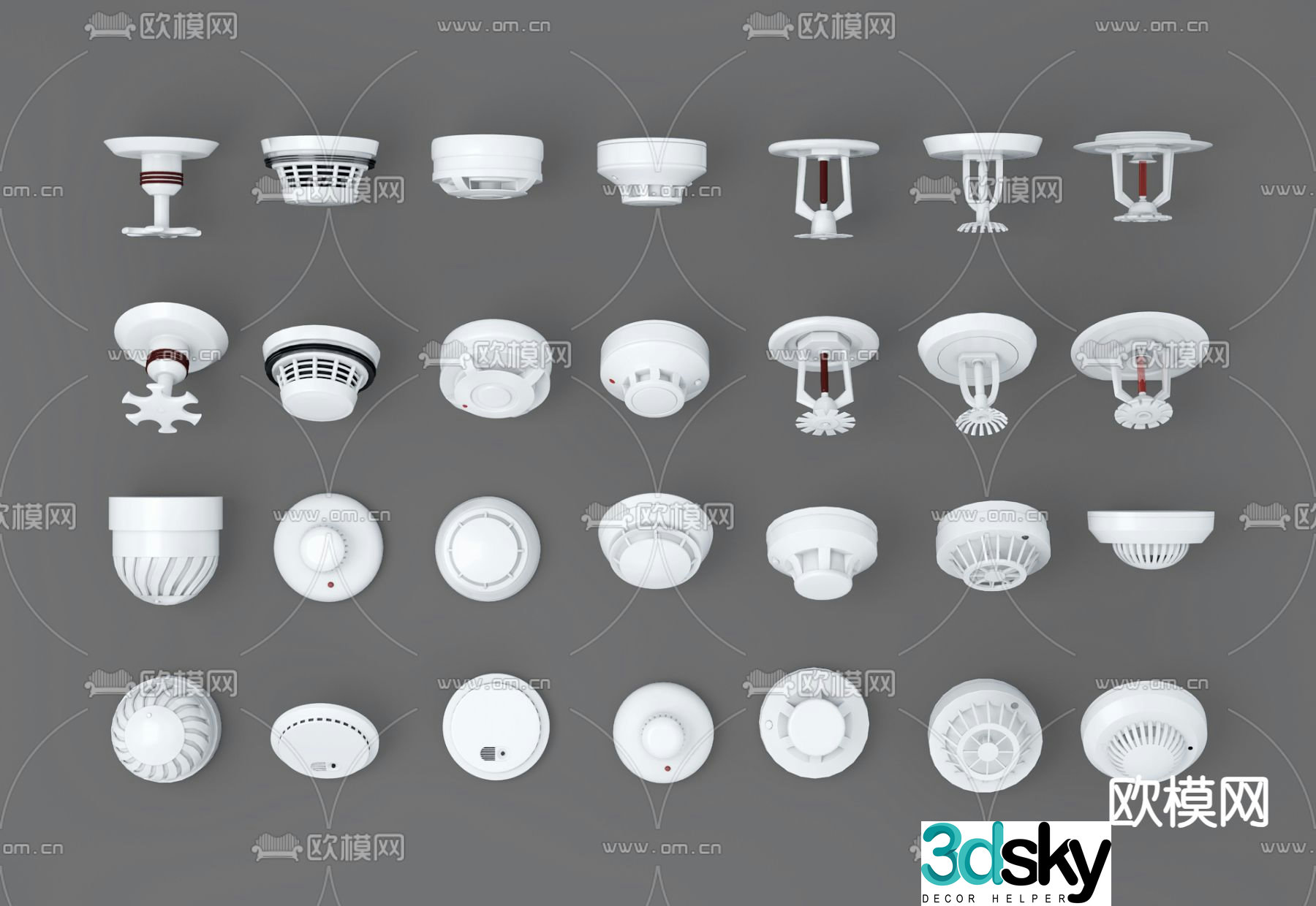 Smoke detector, sprinkler, alarm 3d model