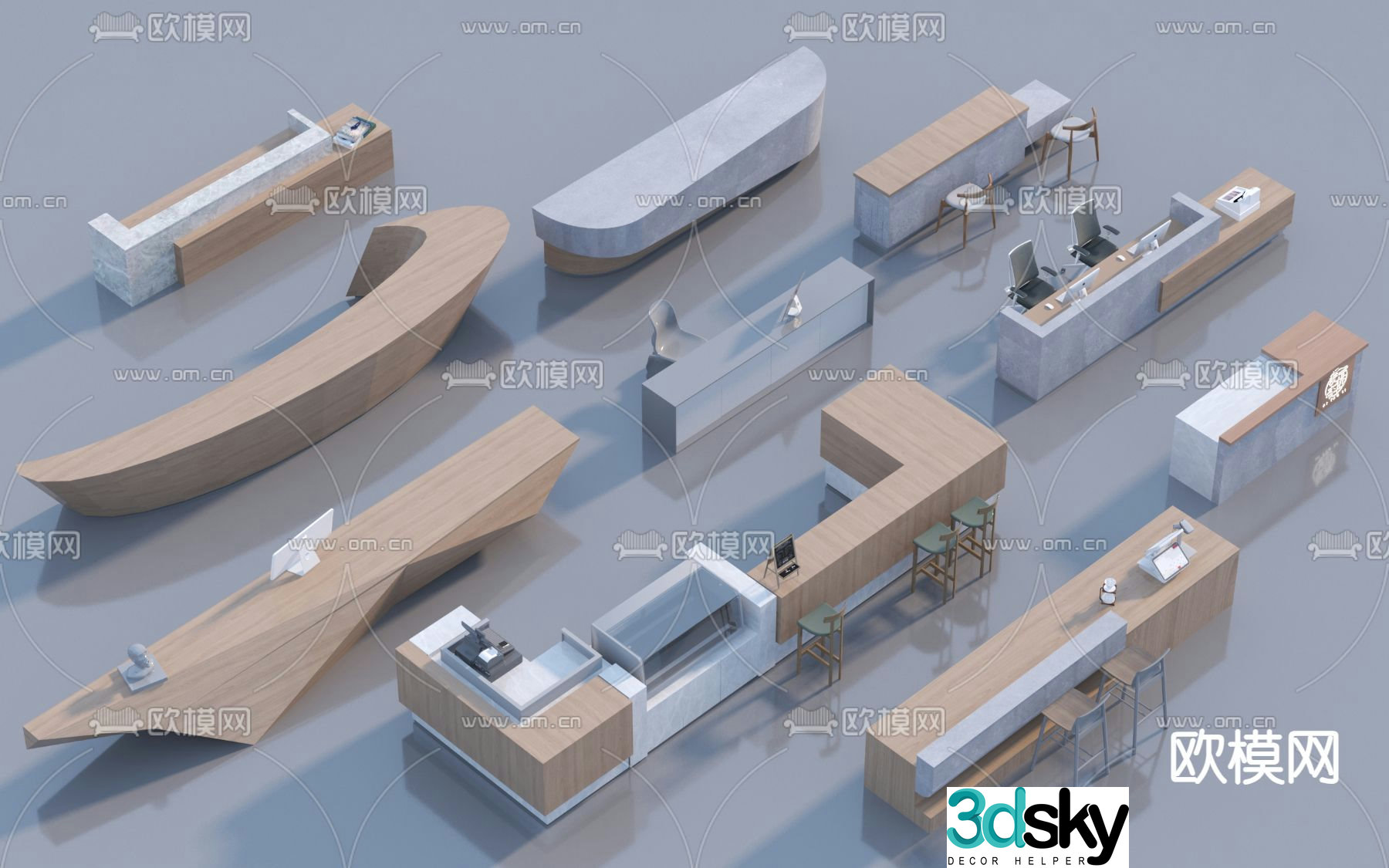 Front desk reception desk bar 3d model