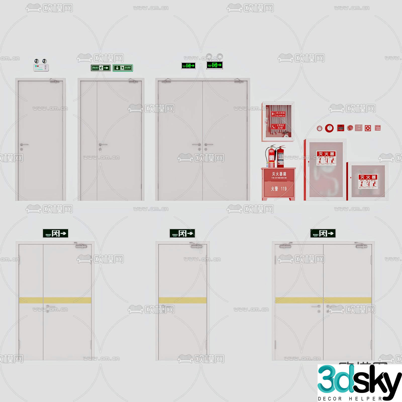 Safety door fire door fire hydrant emergency light 3d model