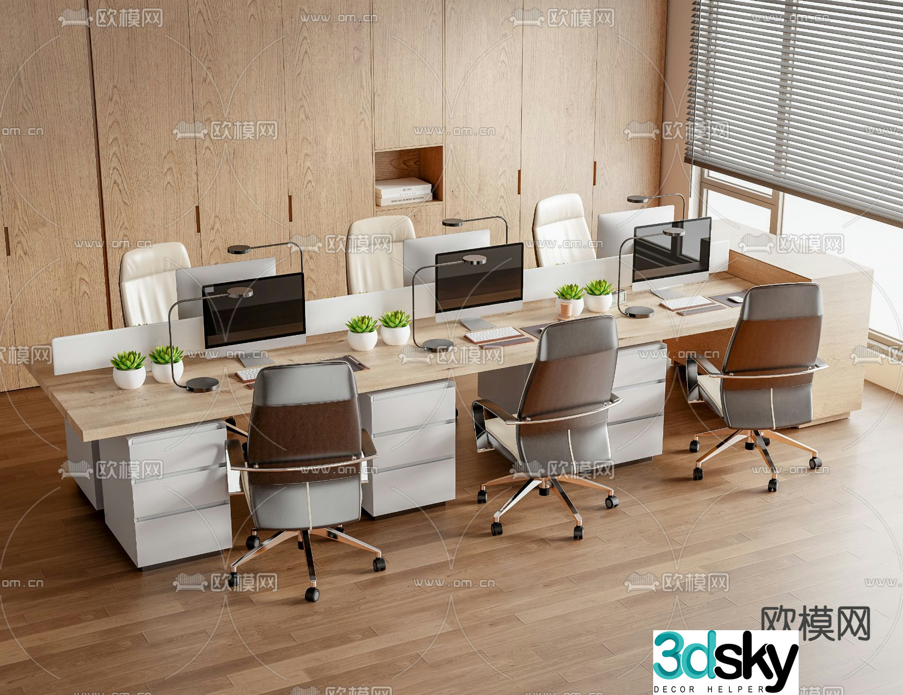 Office desk and chair position work station card position 3d model