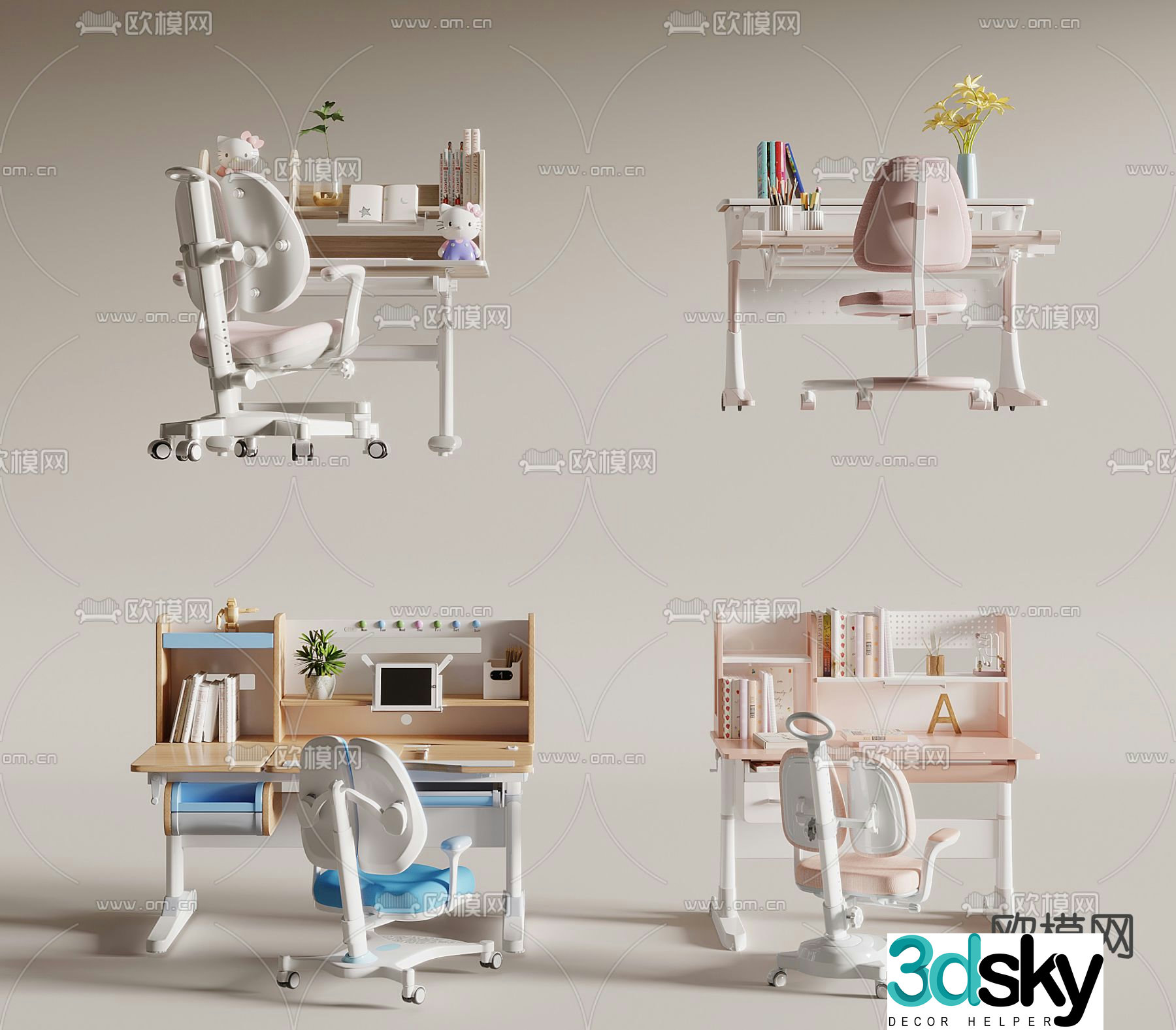 Children’s desk lifting desk study table 3D model