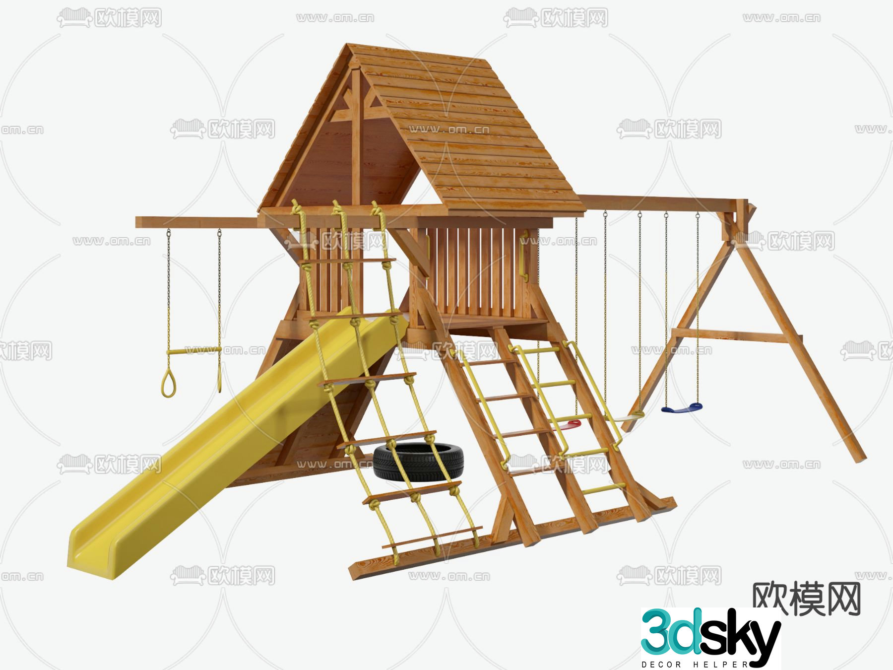 Amusement equipment, slide, ring, swing 3D model
