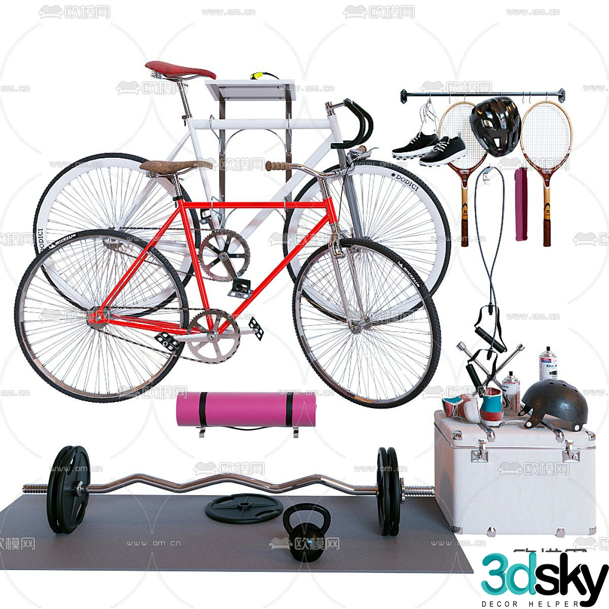 bicycle bicycle badminton dumbbell 3d model
