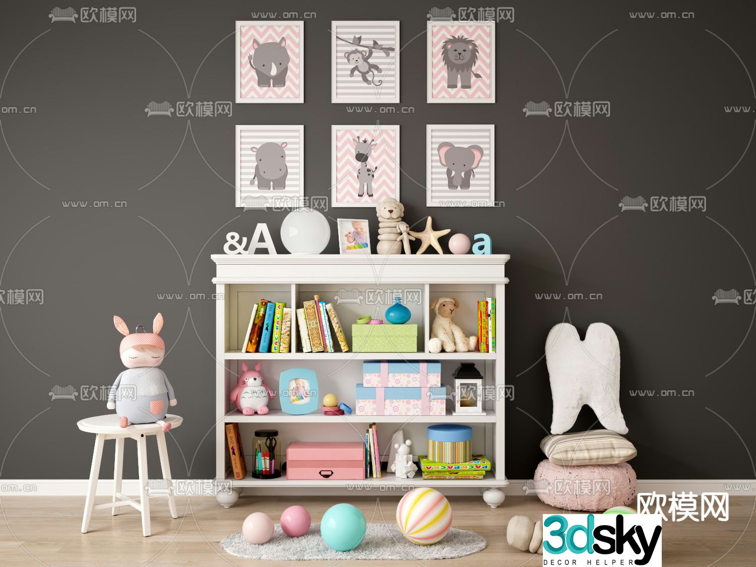 Nordic children’s cabinet toy cabinet doll doll 3d model