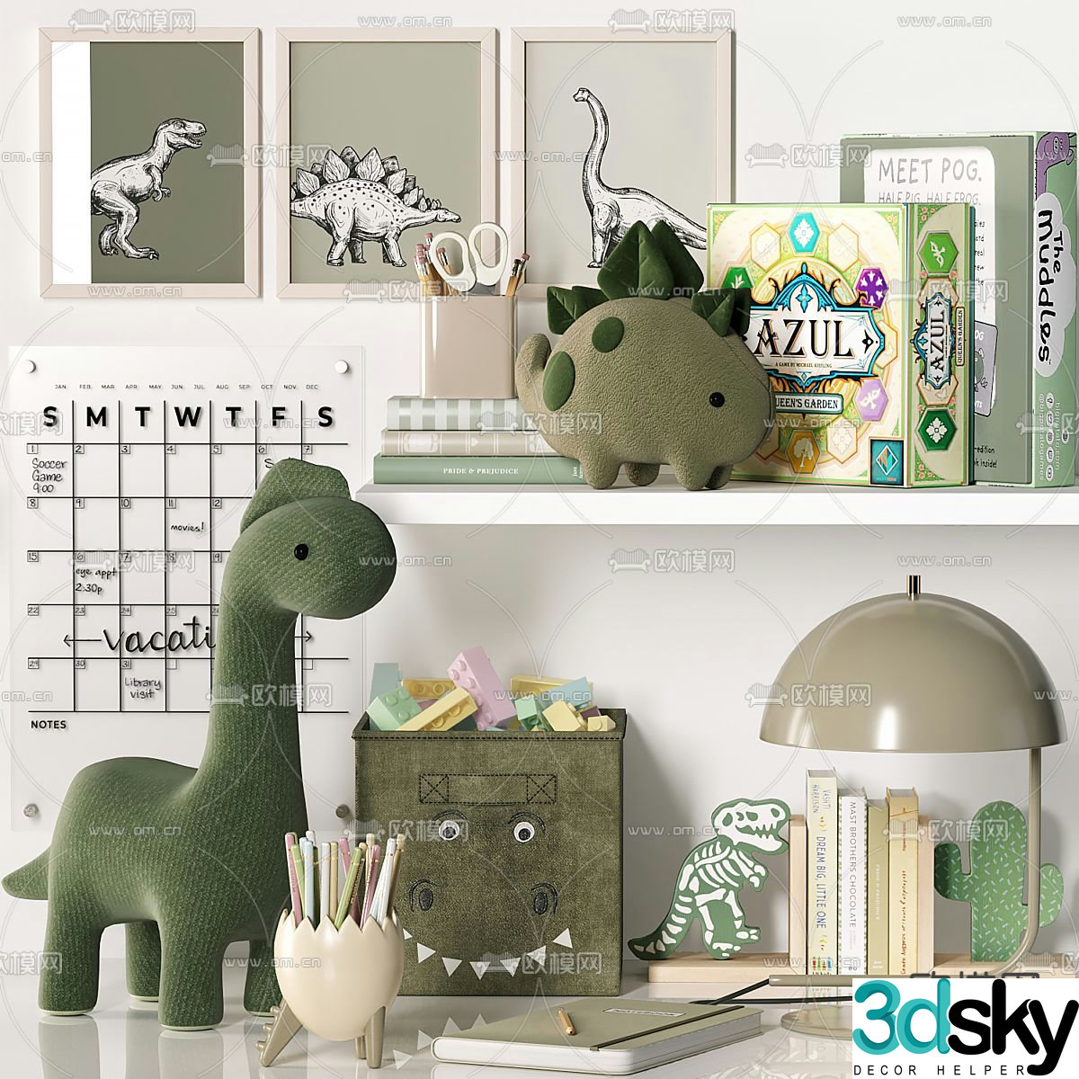 Children’s decorations dolls books storage boxes desk lamps 3D model
