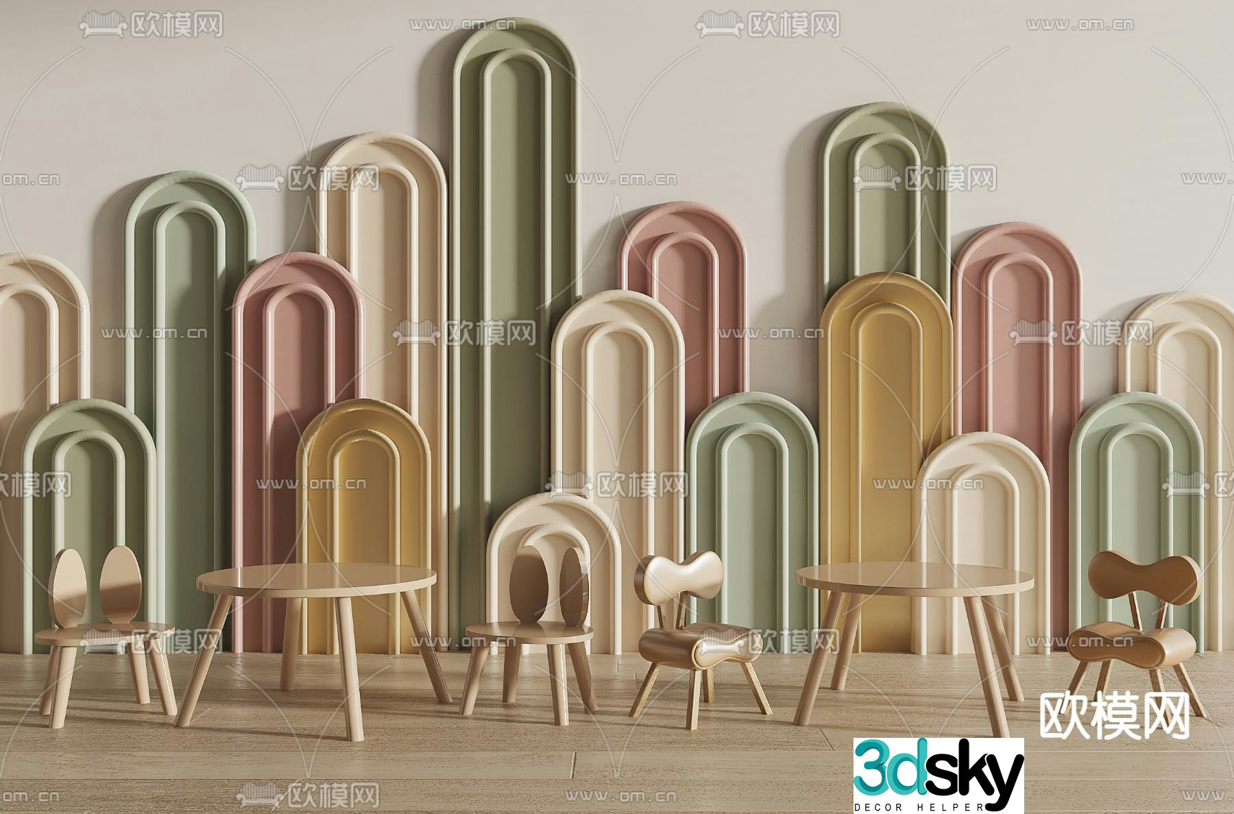Children’s table and chair cartoon chair 3d model
