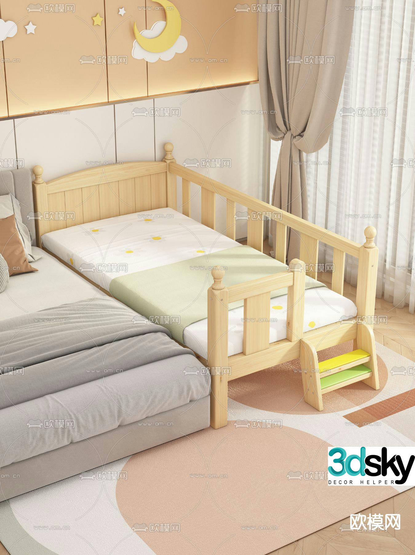 Cream style crib 3d model