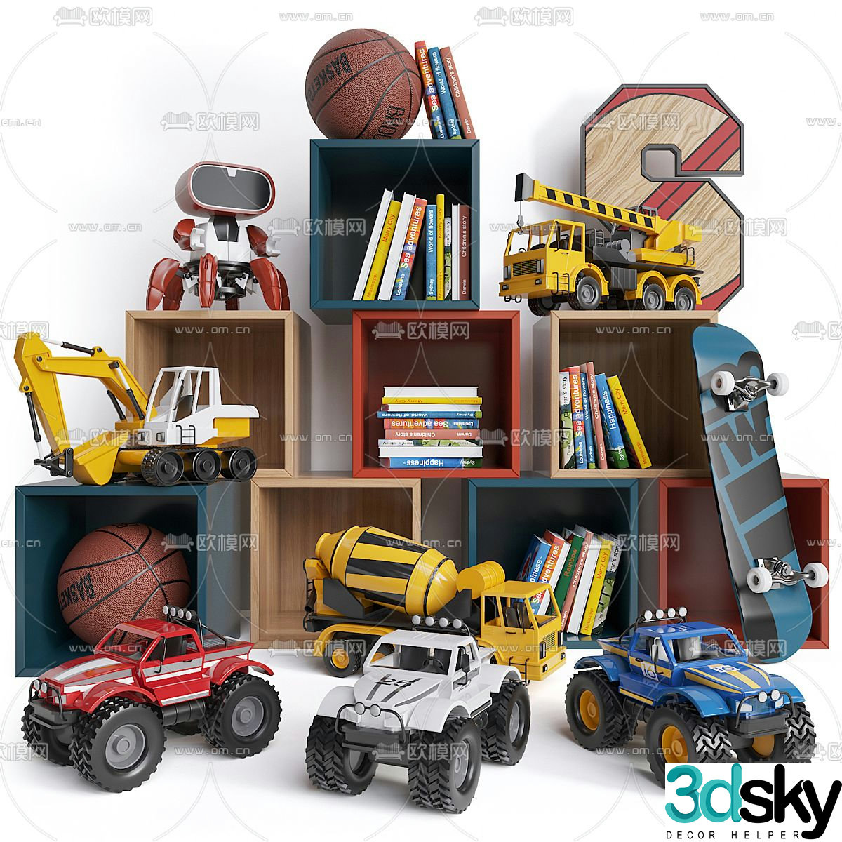 children toys car books 3d model