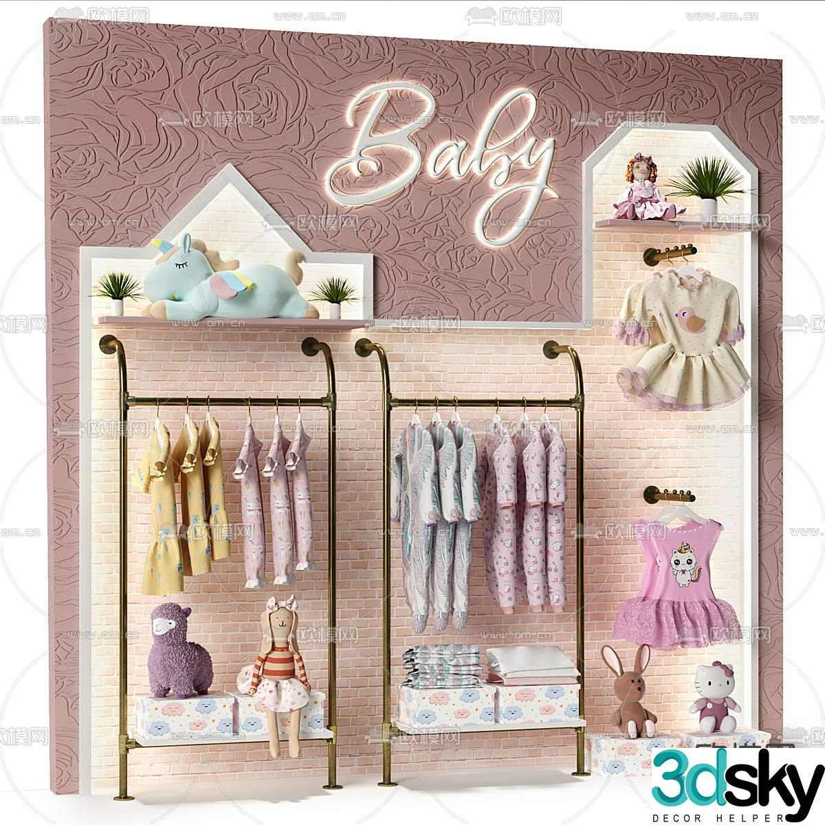 children’s clothing children’s clothing hanging clothes wall 3d model
