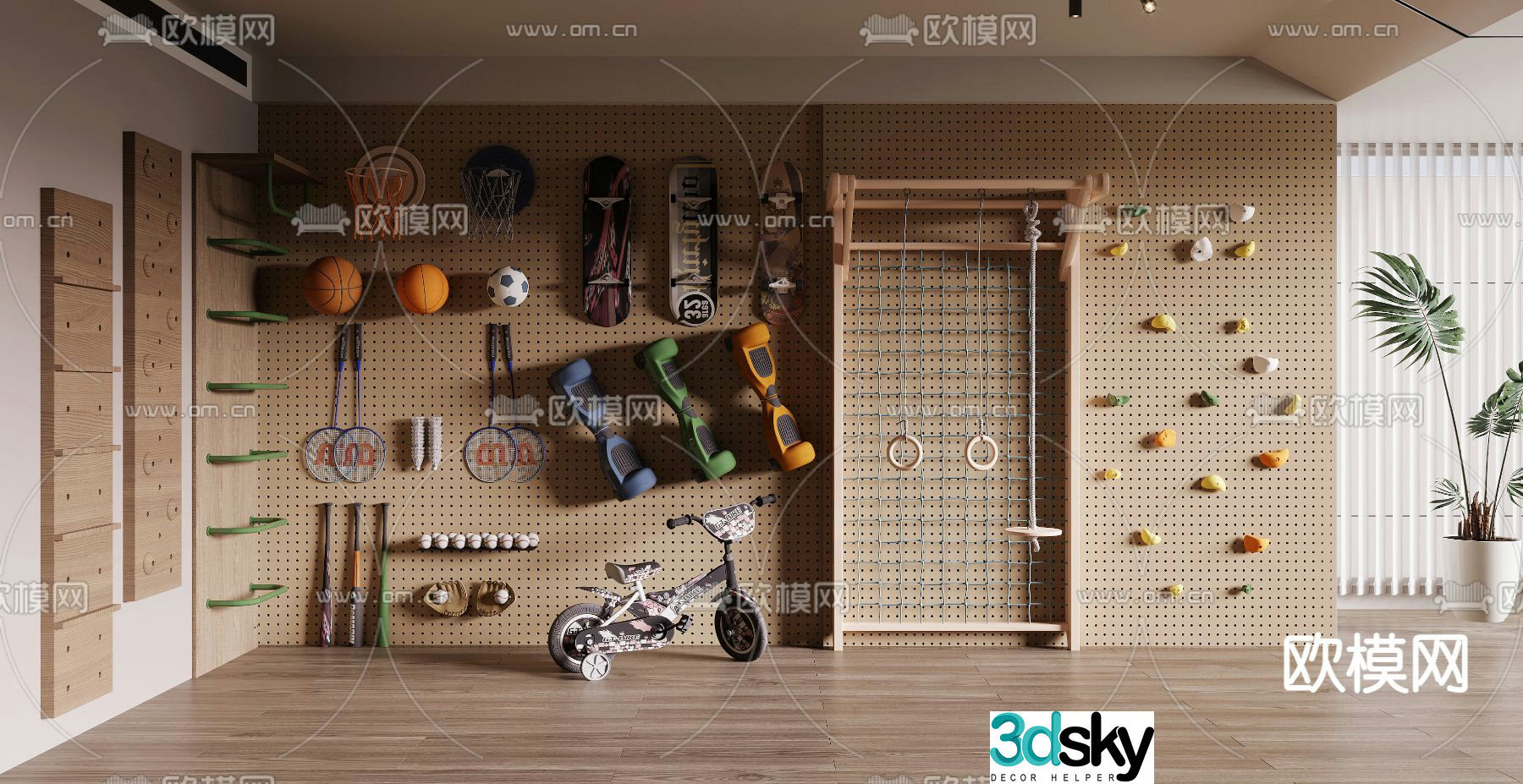 Sports equipment basketball volleyball basketball net skateboard climbing frame 3d model