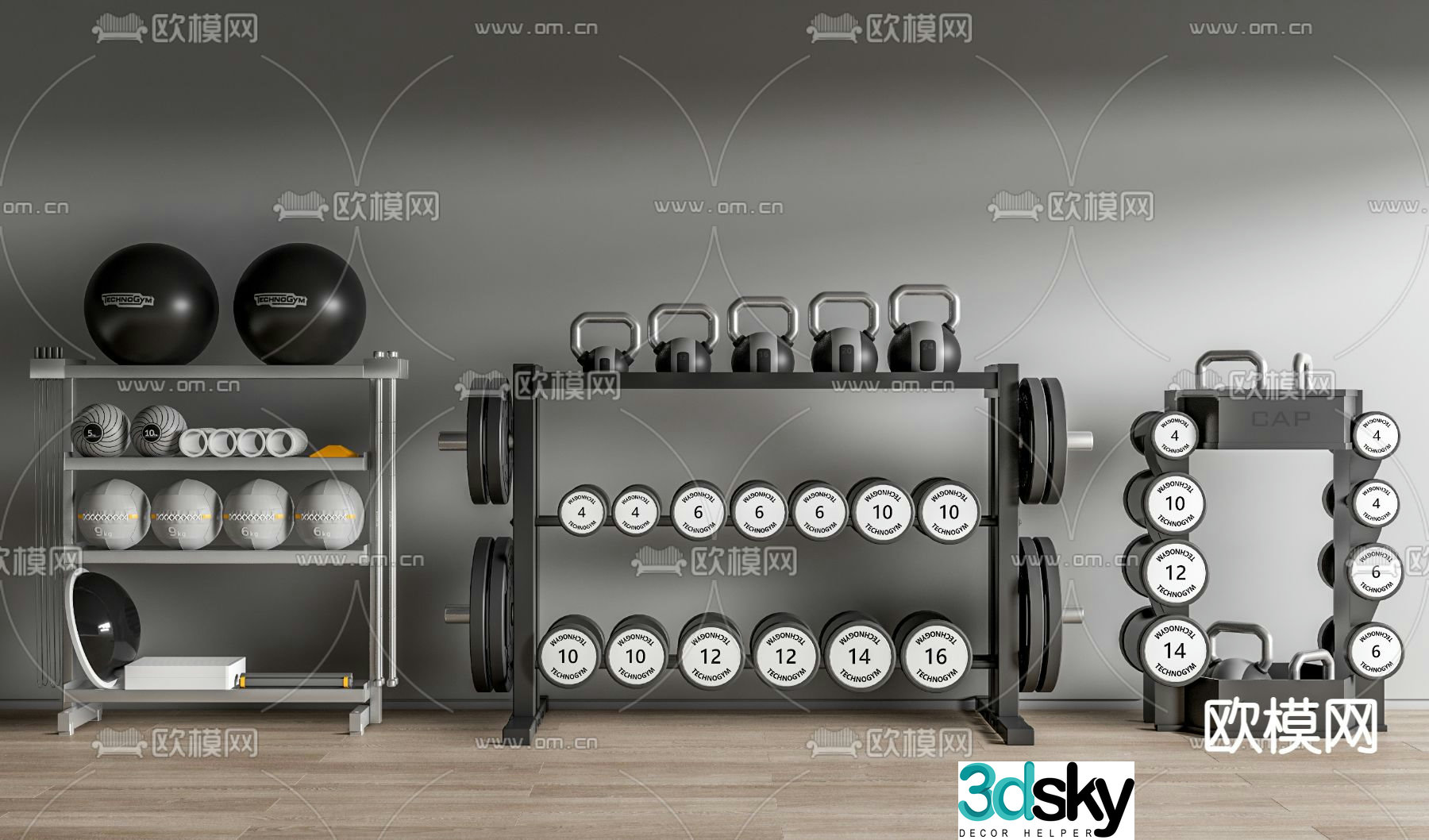 fitness equipment dumbbell kettlebell 3d model