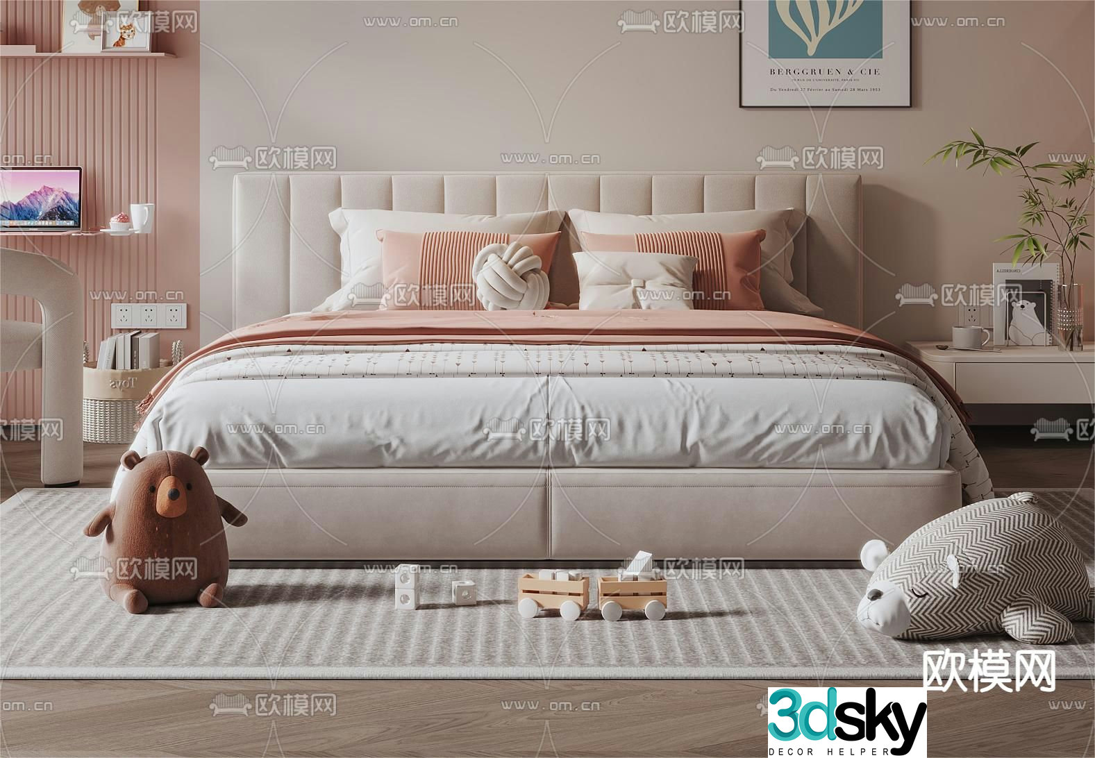 child bed double bed 3d model