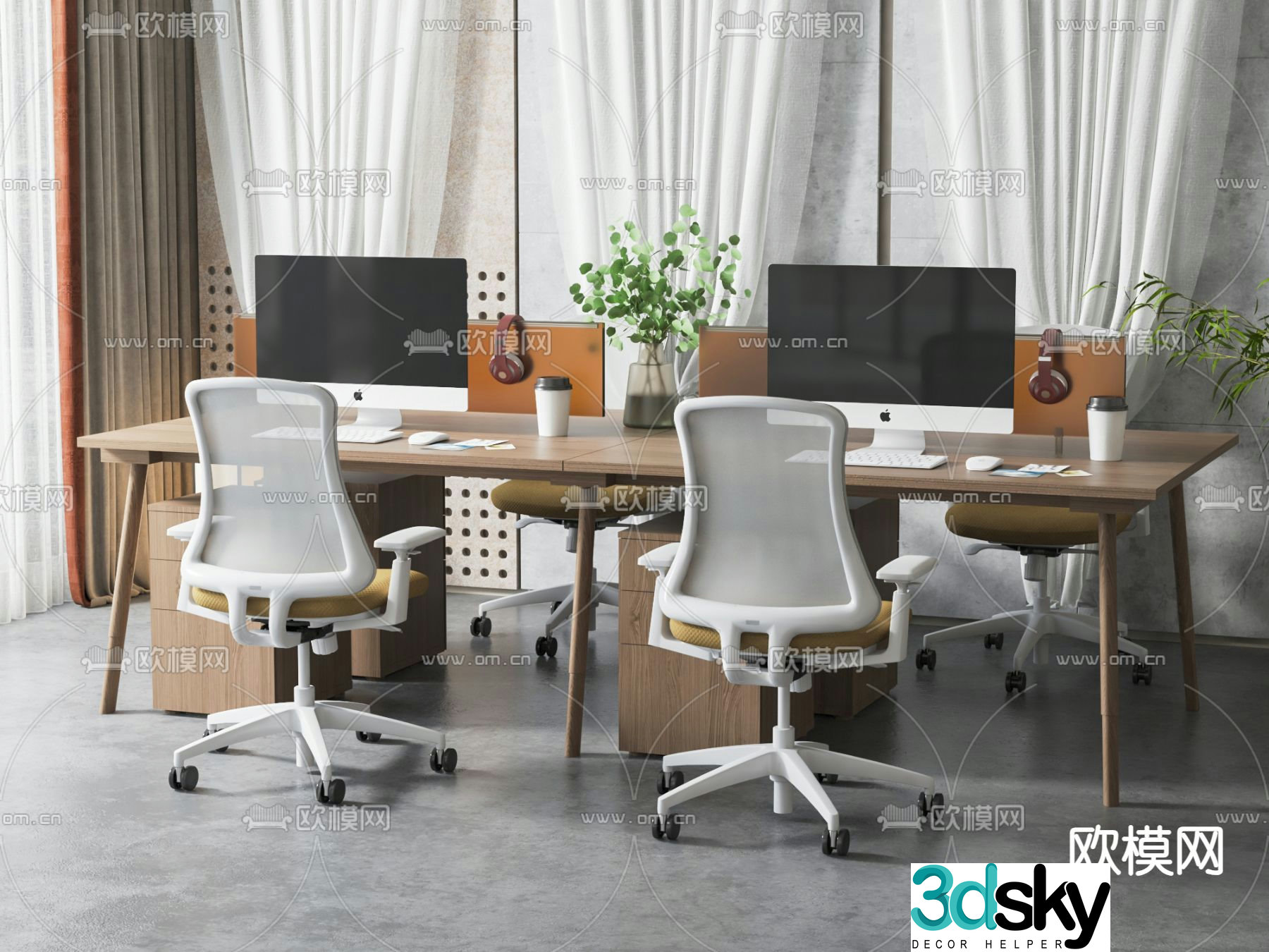 Desk post work station card position 3D model