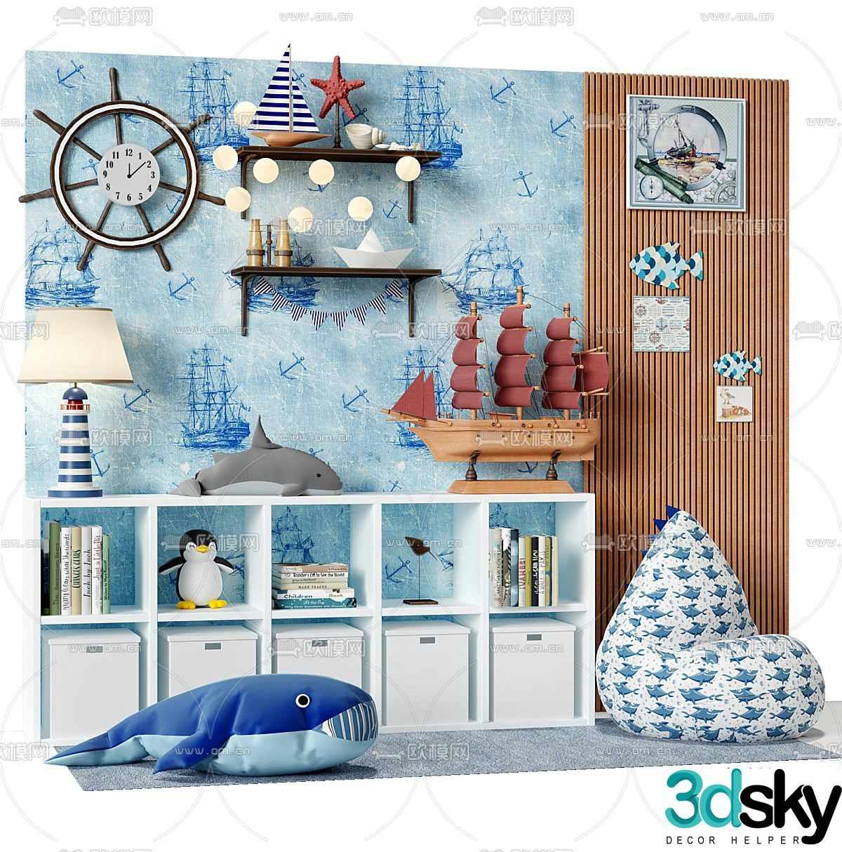 Mediterranean children’s cabinet storage cabinet toy cabinet 3D model