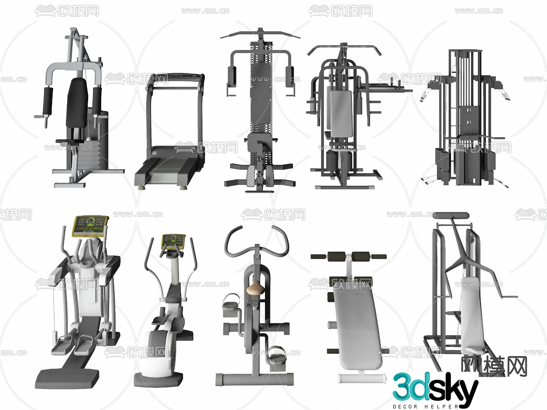 Fitness equipment weightlifting machine treadmill 3d model
