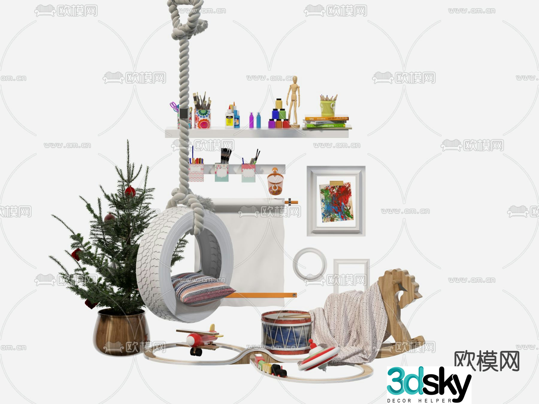 Toy Trojan Horse Rope Tire Swing Chair 3D Model
