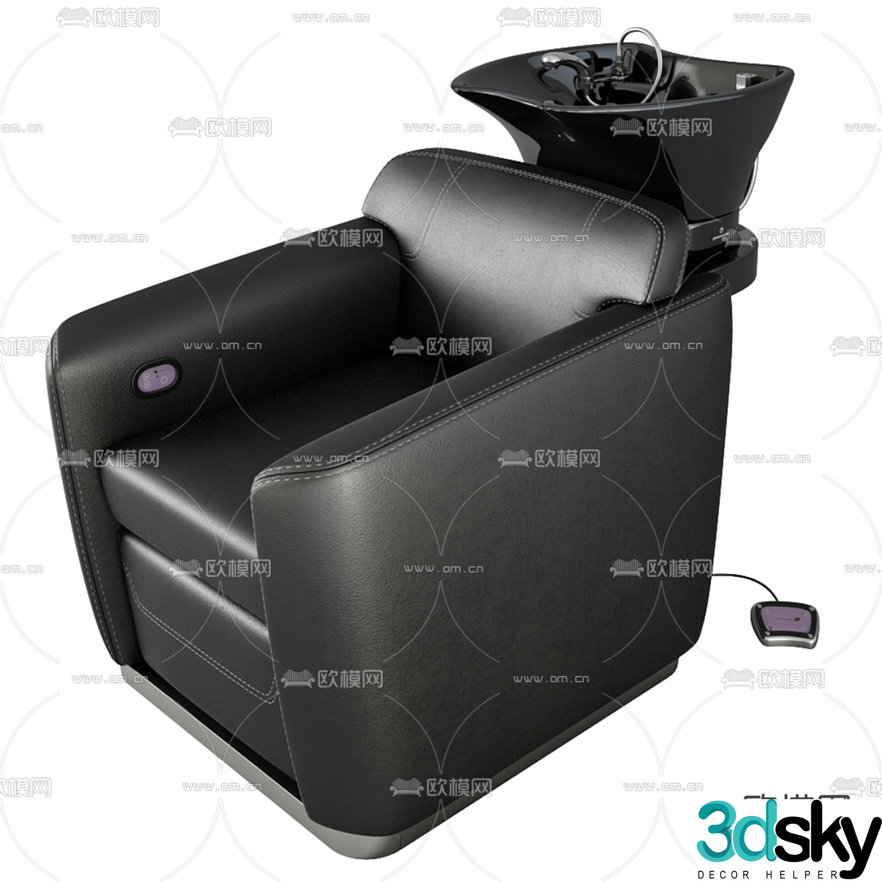 Shampoo chair, hair cutting chair, leather sofa 3d model