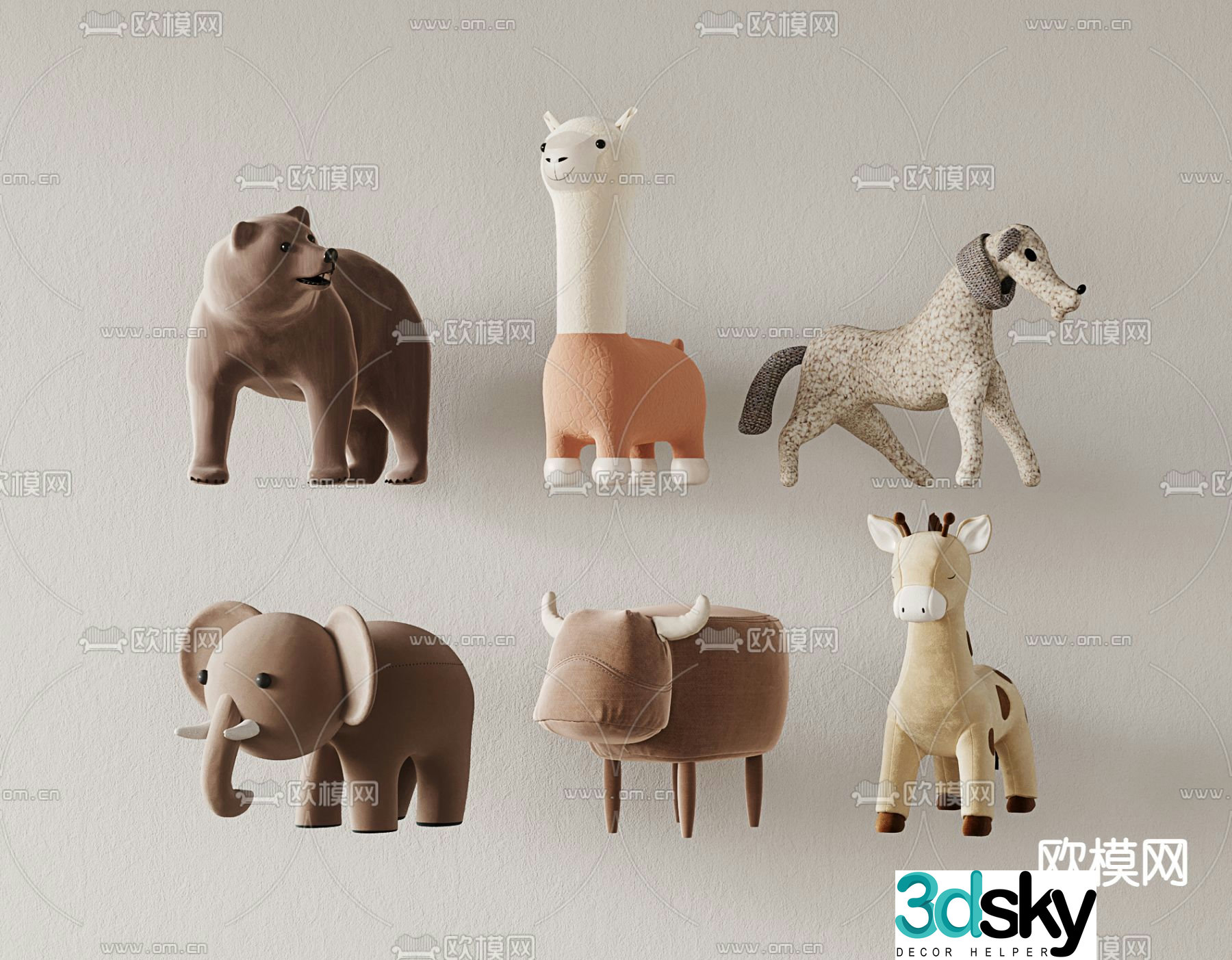 Animal stool cartoon low stool 3d model