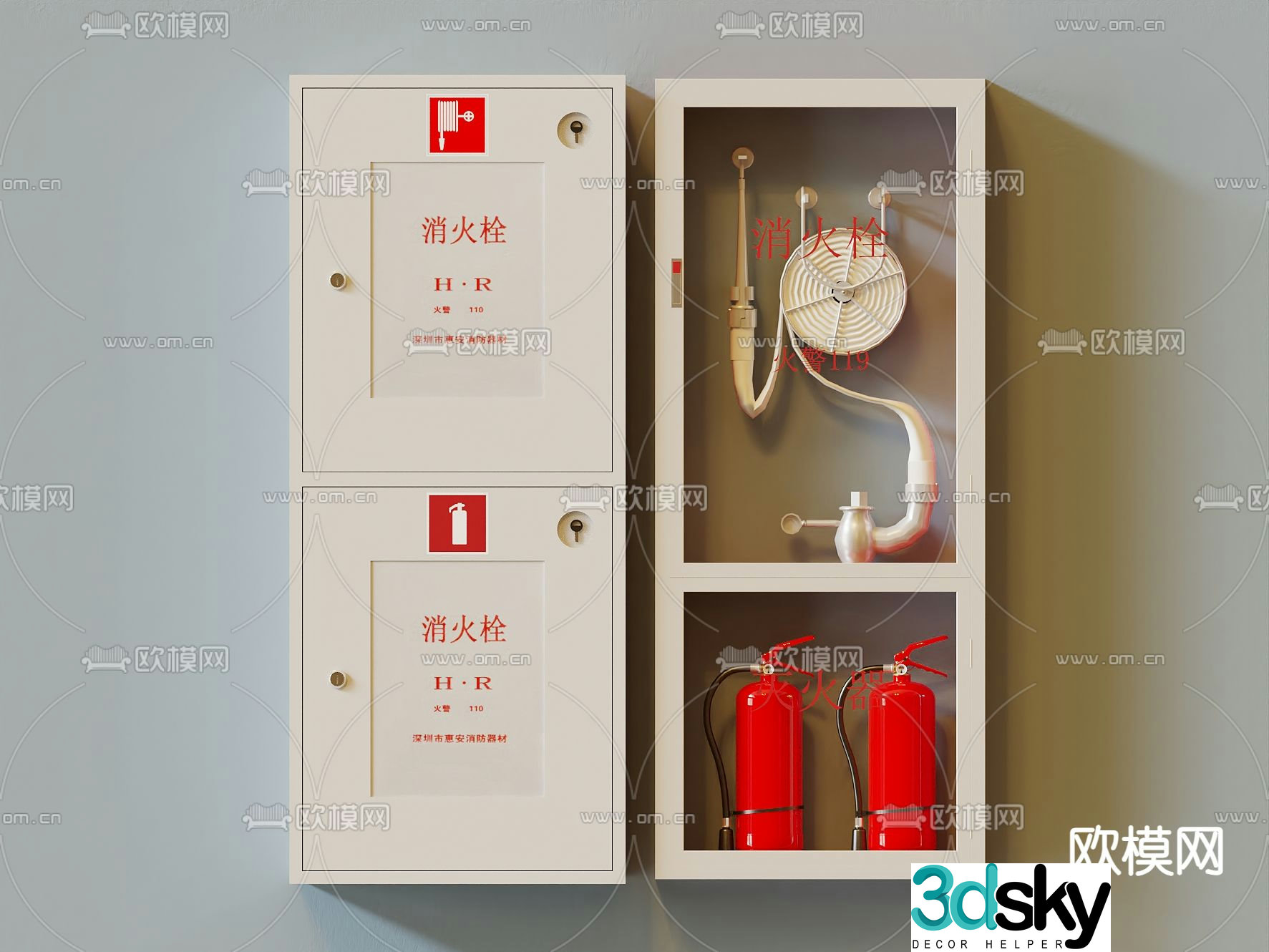 Fire equipment fire cabinet fire hydrant fire extinguisher 3d model