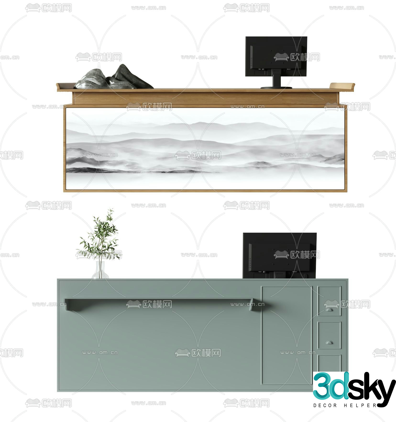 New Chinese style front desk reception desk service desk information desk 3D model