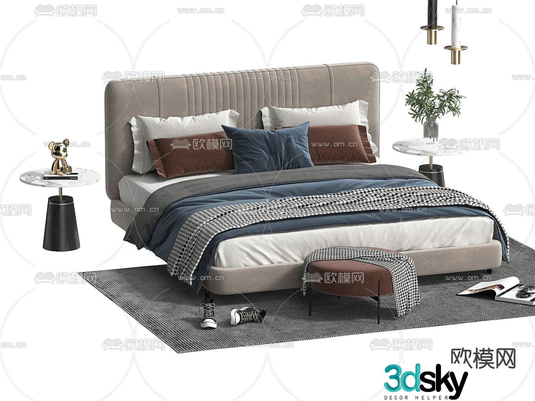 Modern double bed 3d model