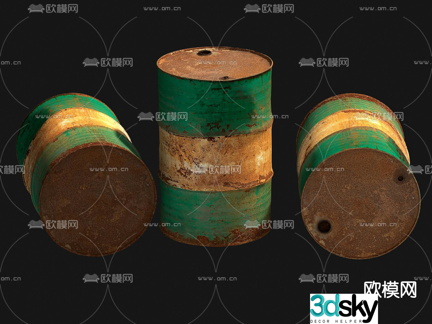 Gasoline barrel rusty iron barrel 3d model