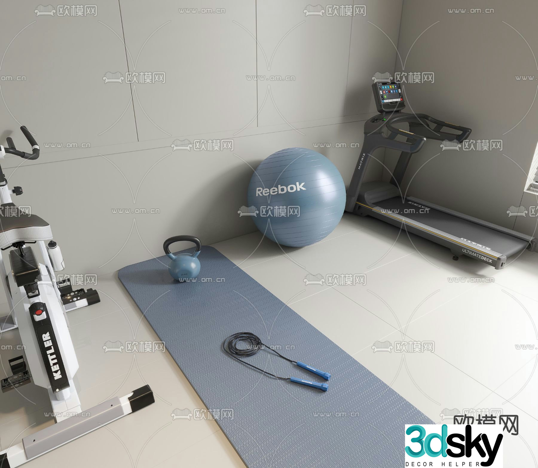 yoga ball yoga mat treadmill 3d model