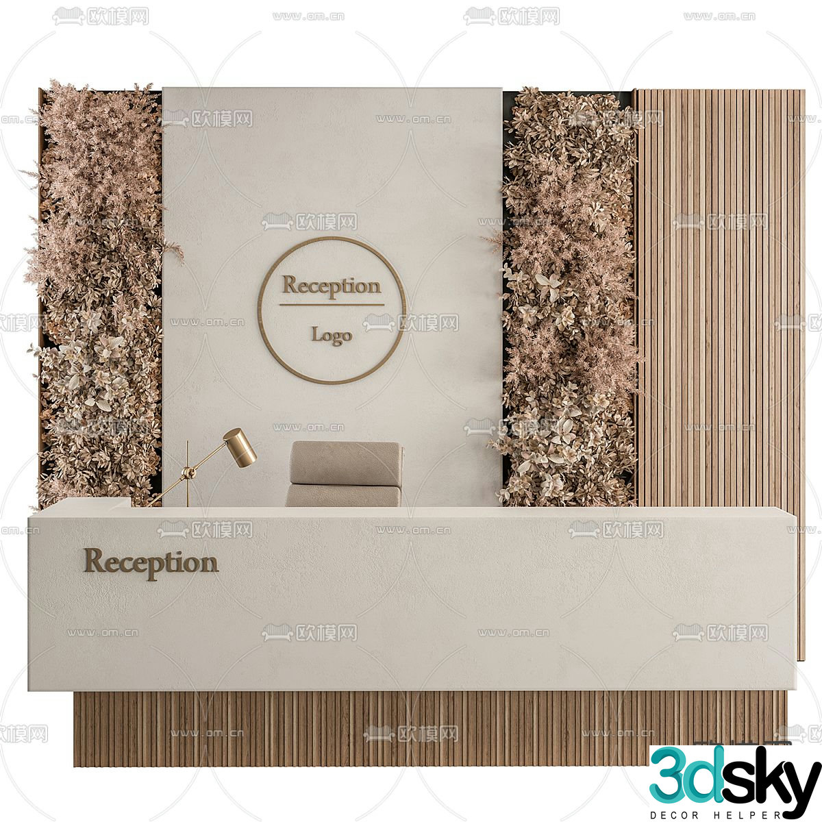 Service desk front desk reception desk image wall 3d model