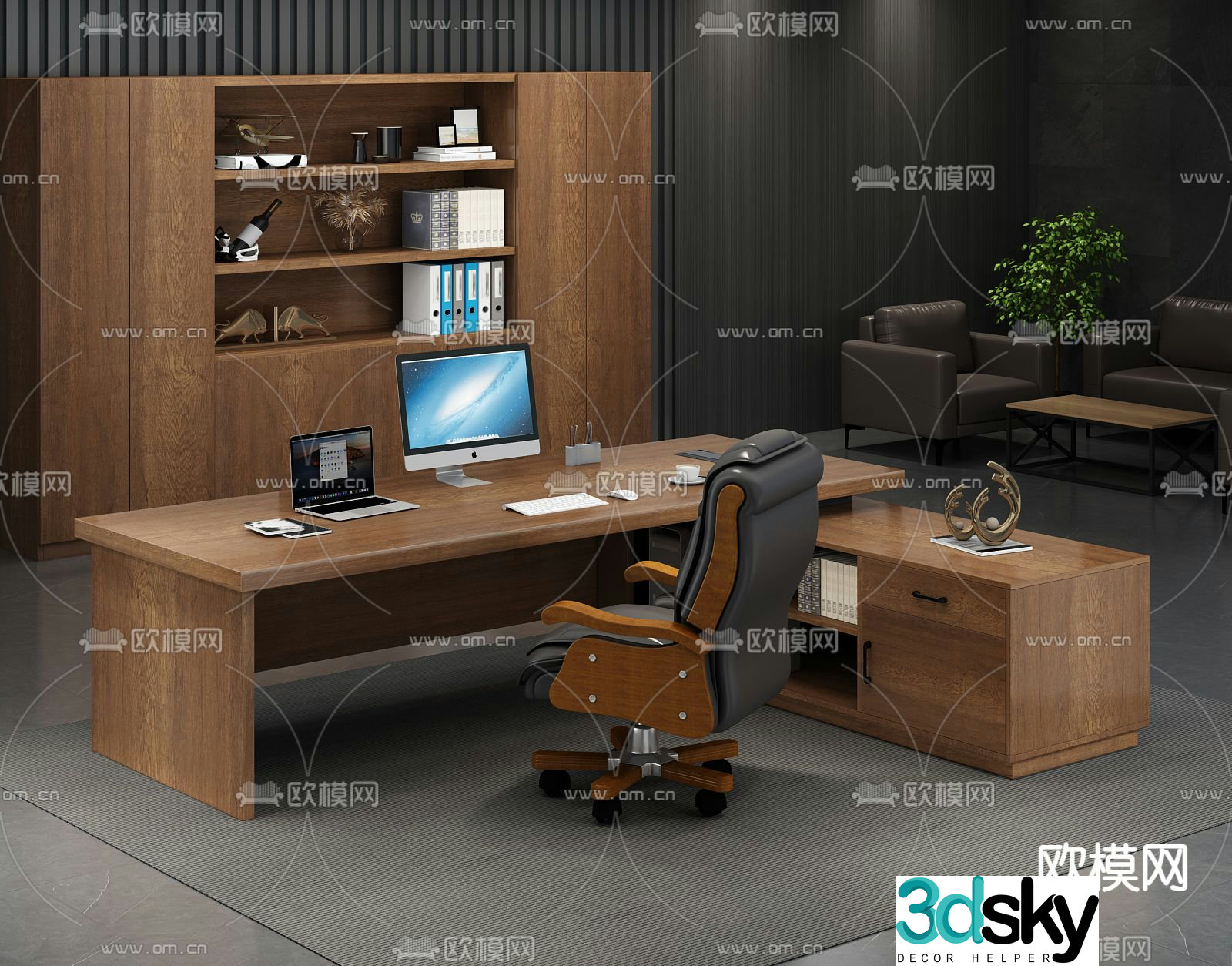 3D model of executive desk and chairs