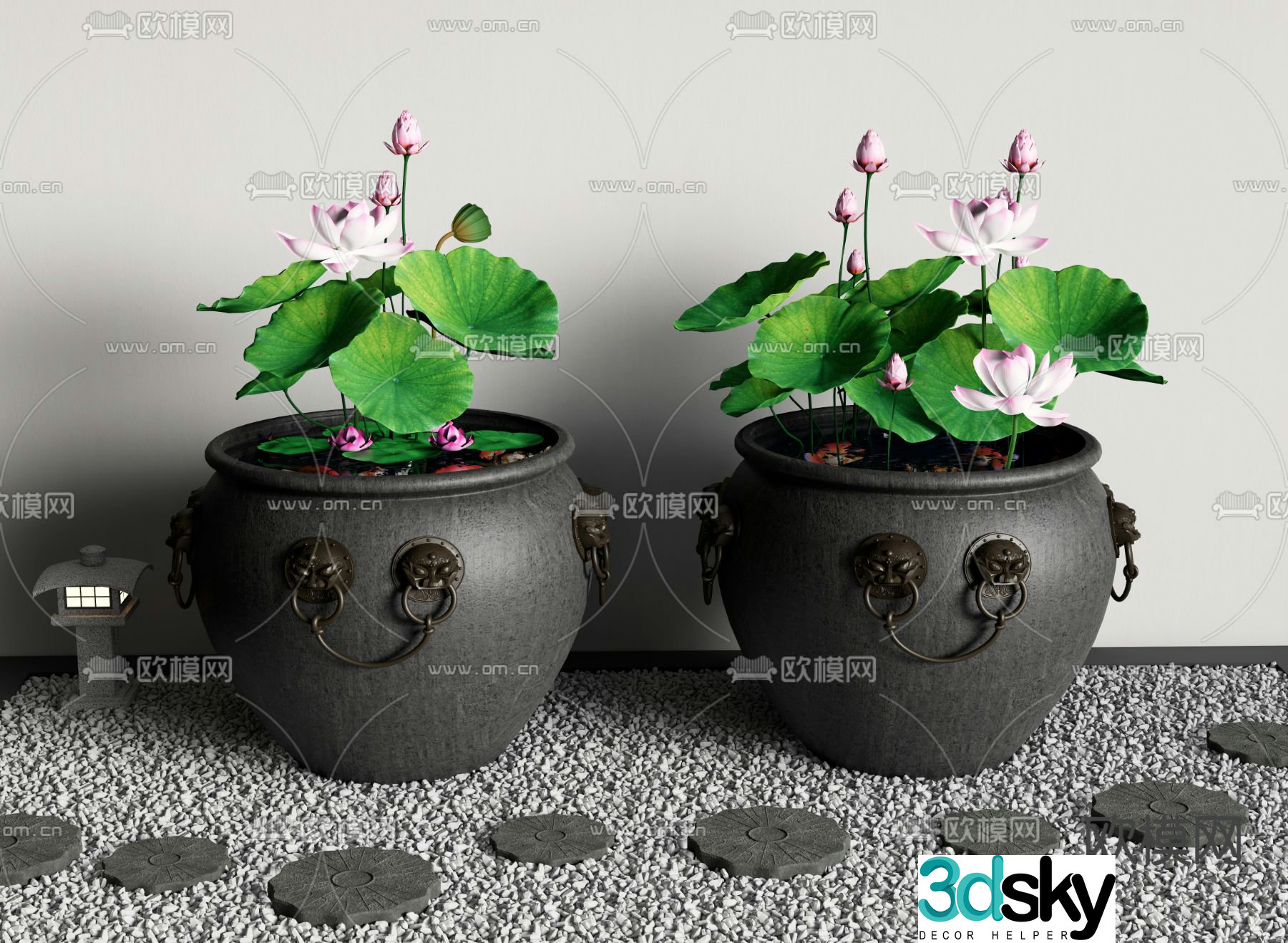 Chinese water tank lotus sketch 3D model