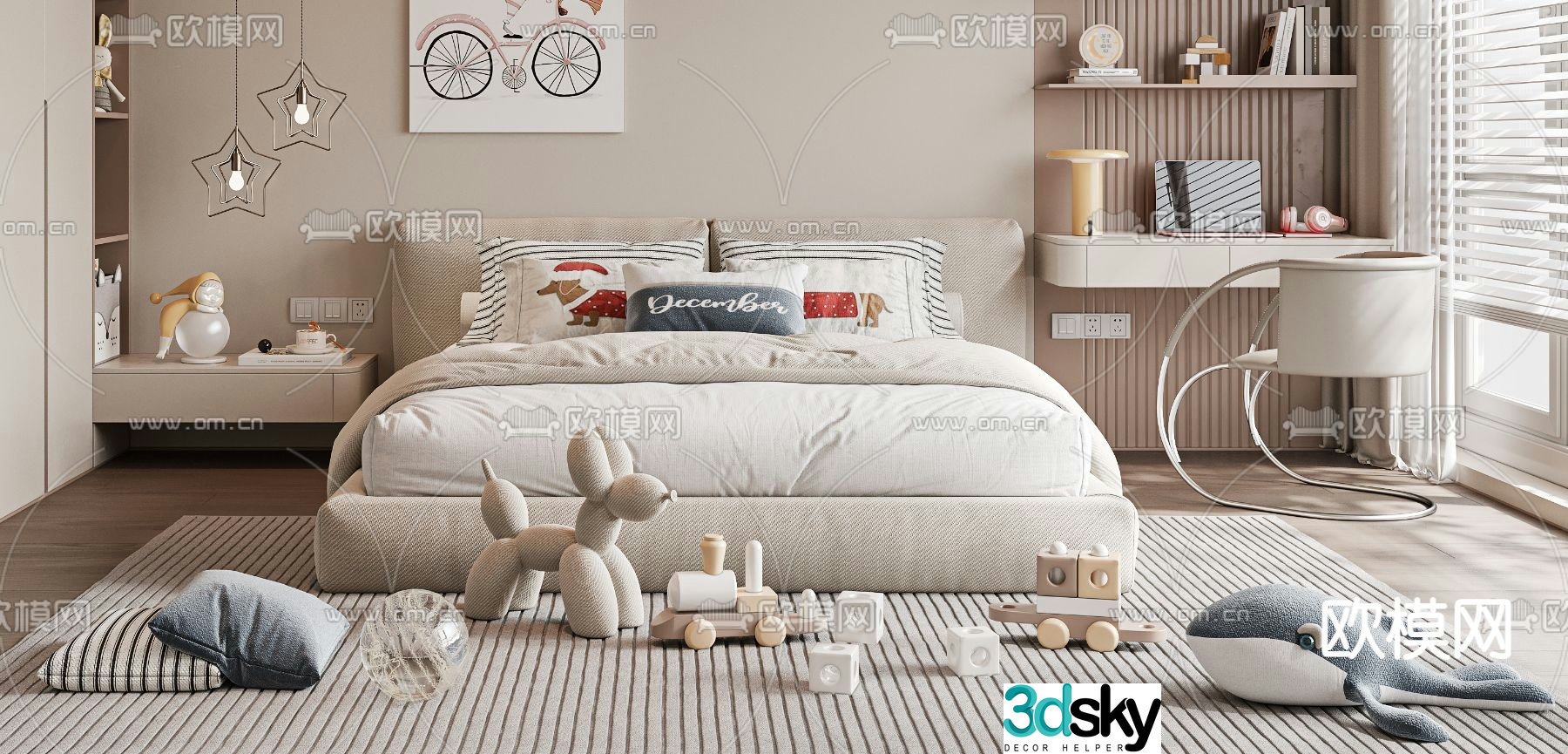 child bed child bed double bed 3d model