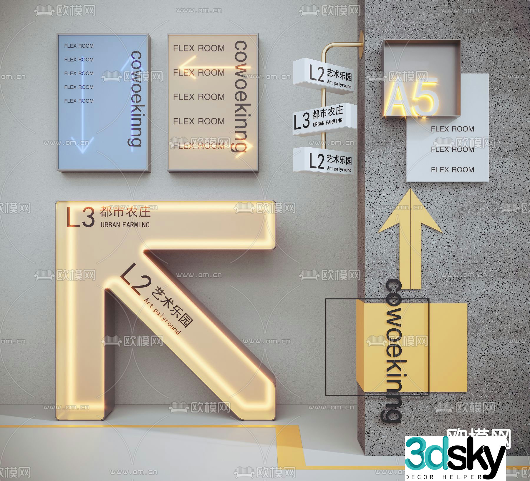 Internet celebrity guide sign, guide sign, light box road sign, sign 3d model