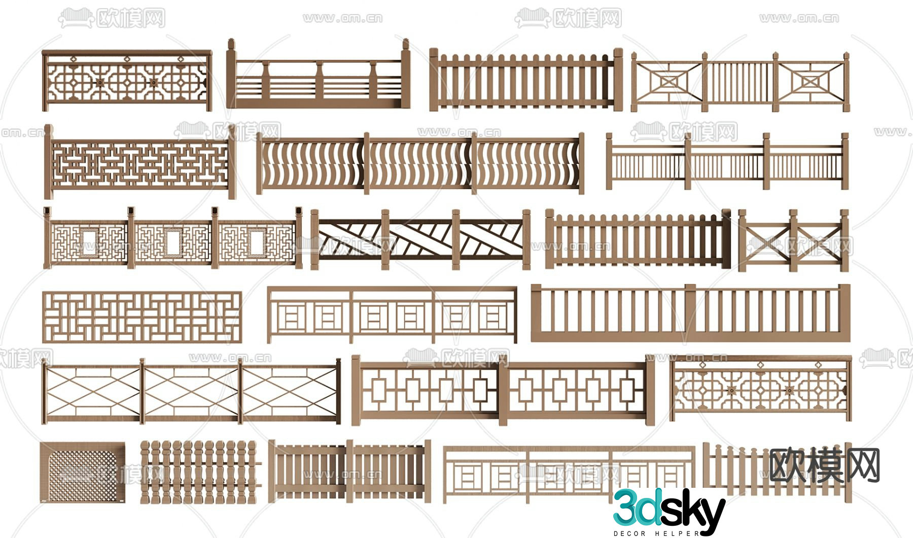 fence fence guardrail wooden fence fence river 3d model