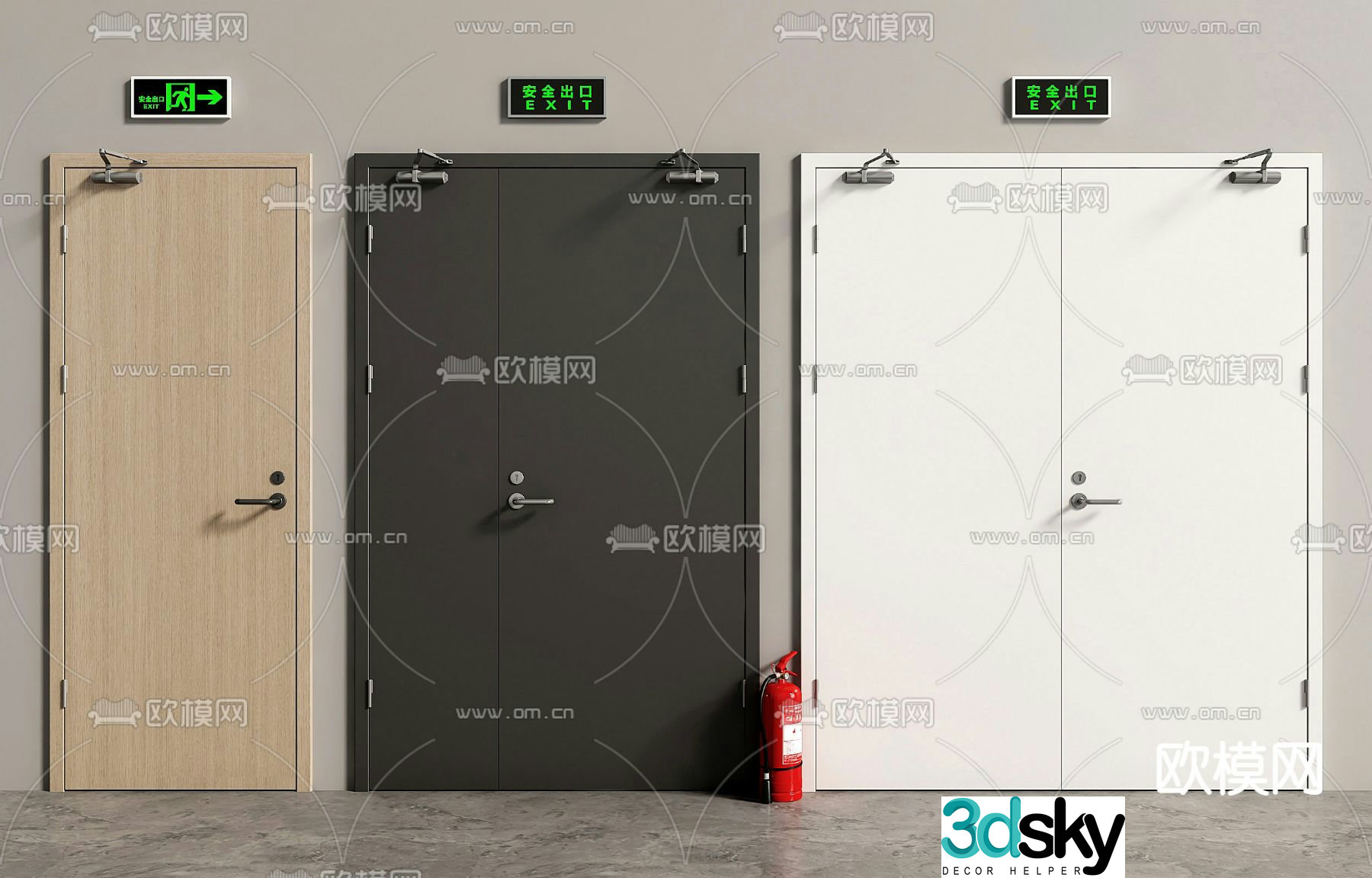 fire door fire door safety door safety exit fire extinguisher 3d model