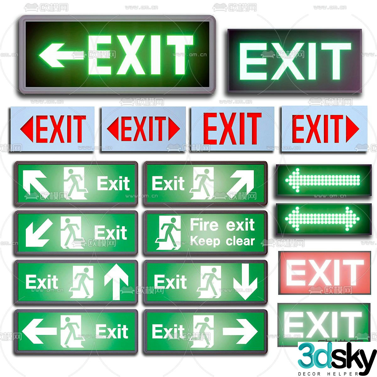 Safety exit sign evacuation channel sign 3d model