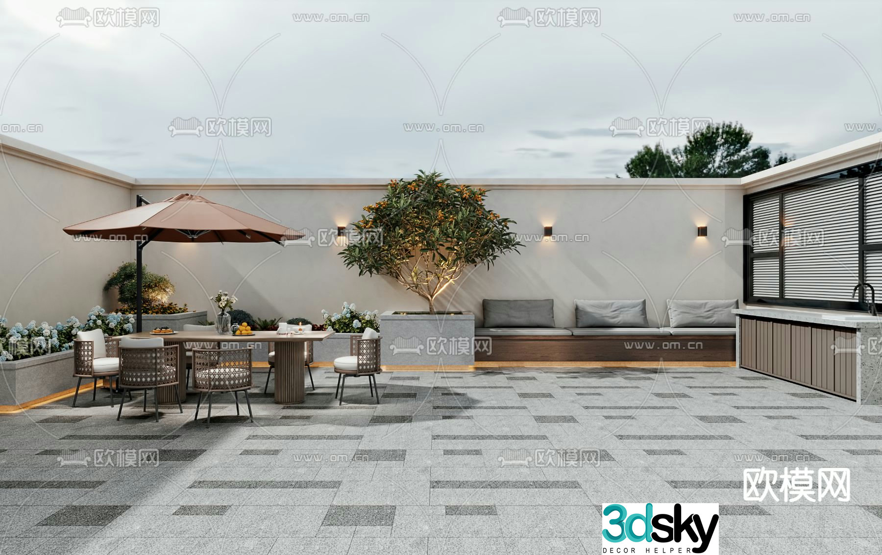 Rooftop terrace roof garden 3d model