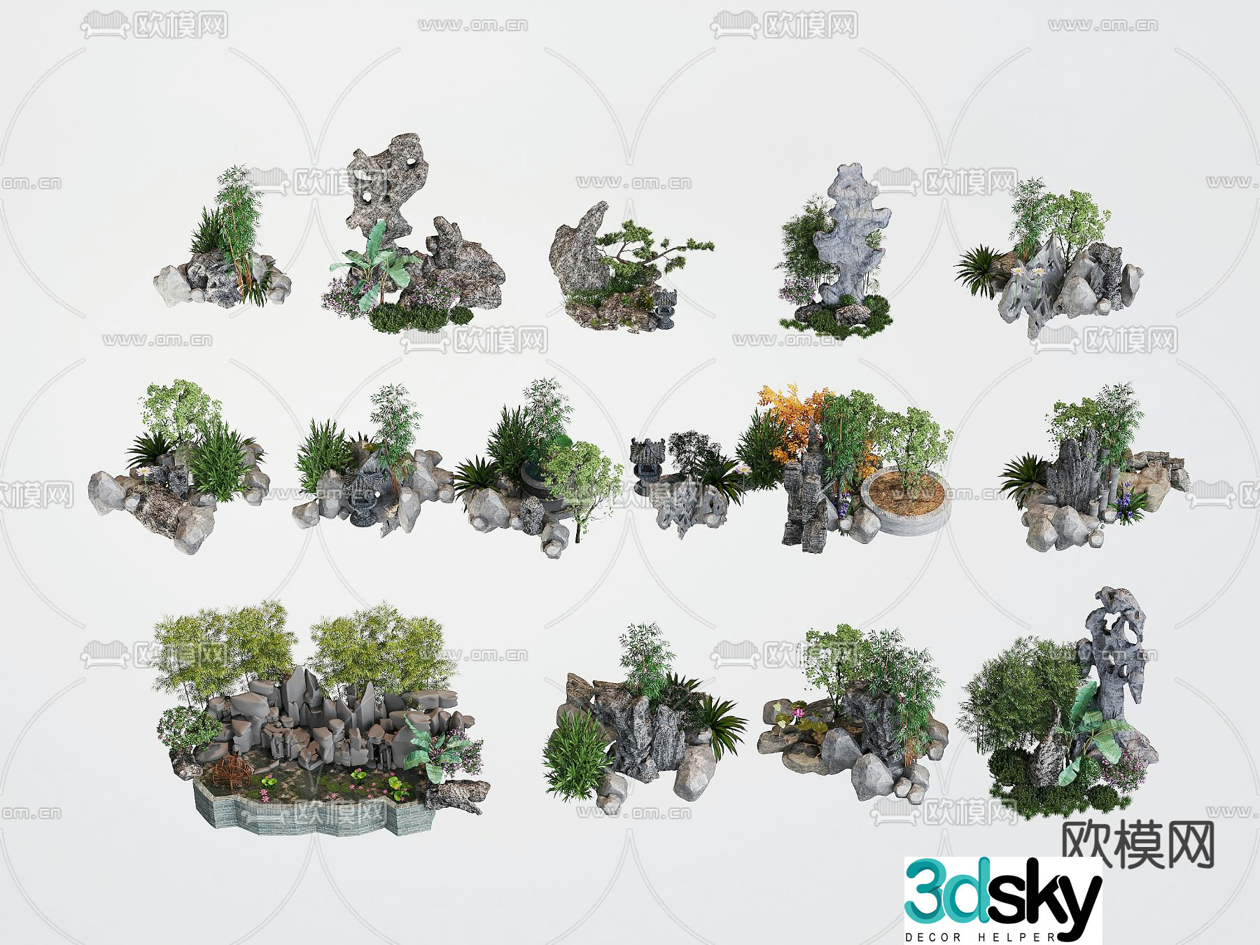 Chinese rockery landscaping stone rockery pool sketch 3D model