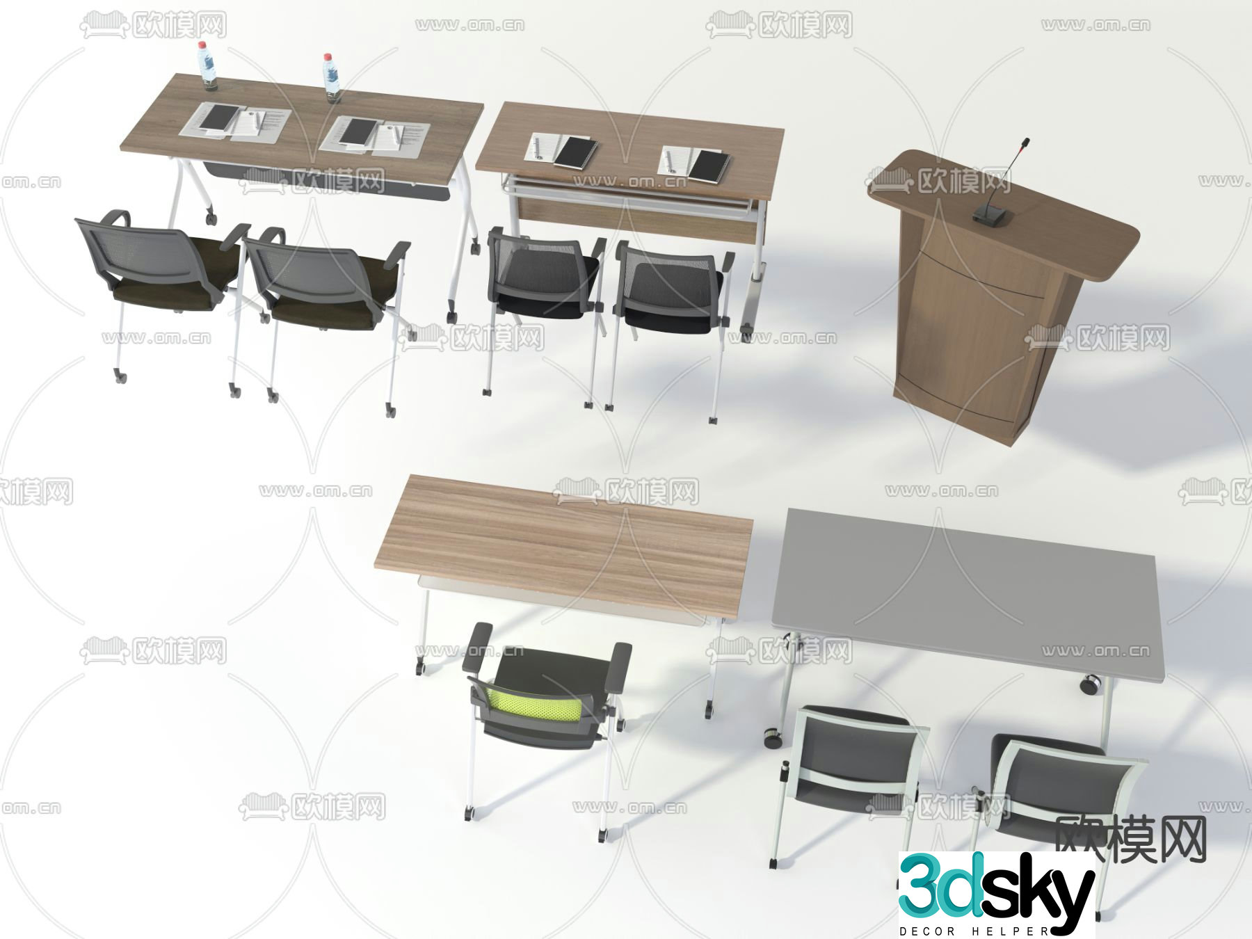 Conference table training table podium 3d model