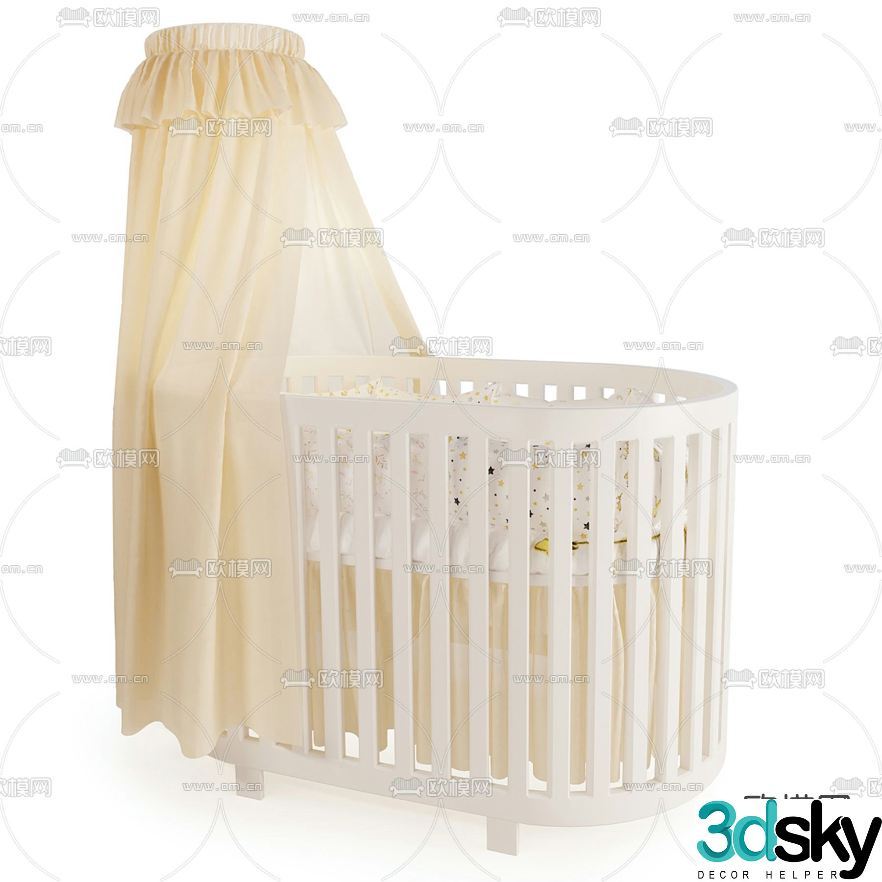 Cream style crib 3d model